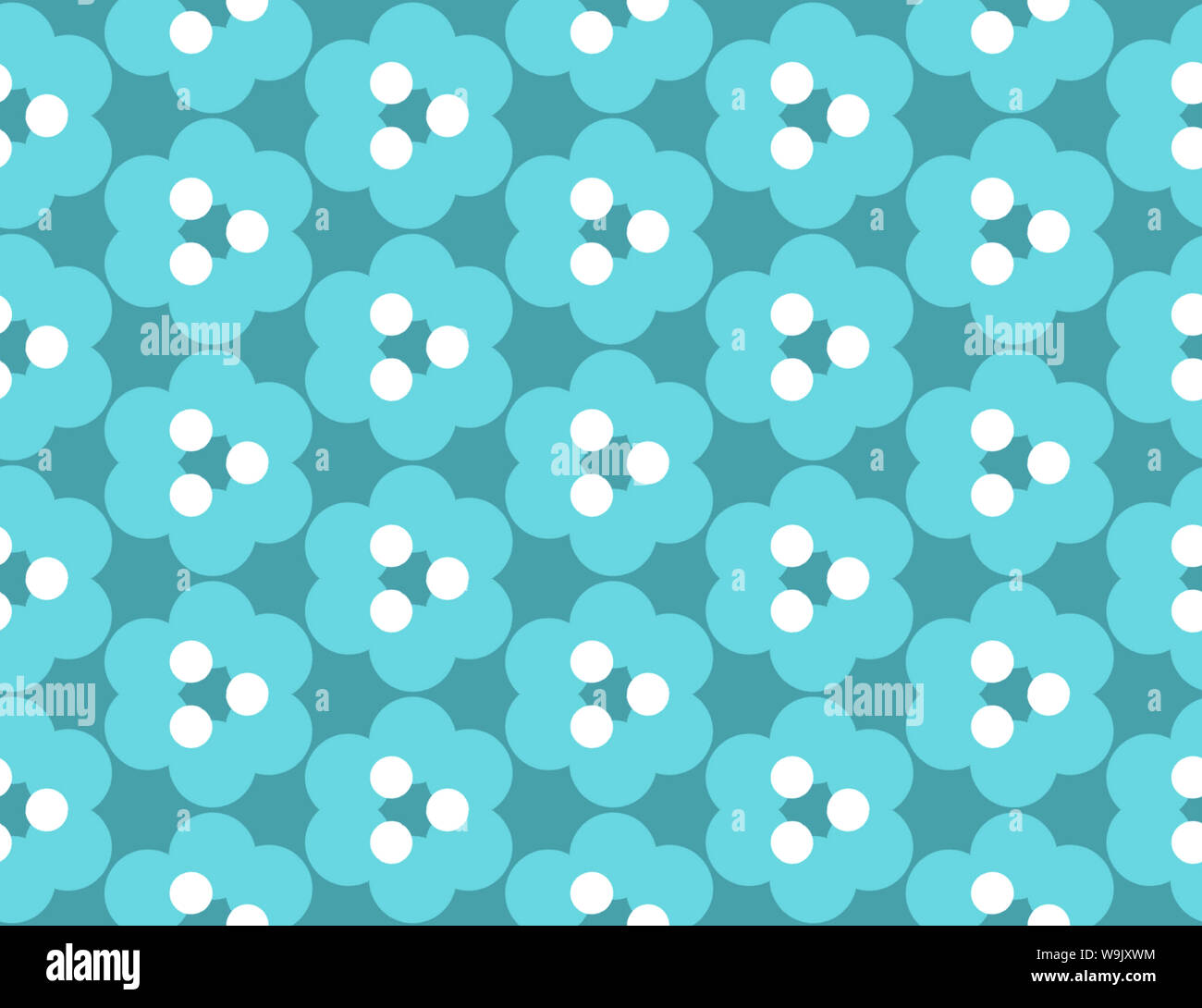Motif géométrique parfaite. Turquoise en forme de fleurs et de points blancs. Banque D'Images