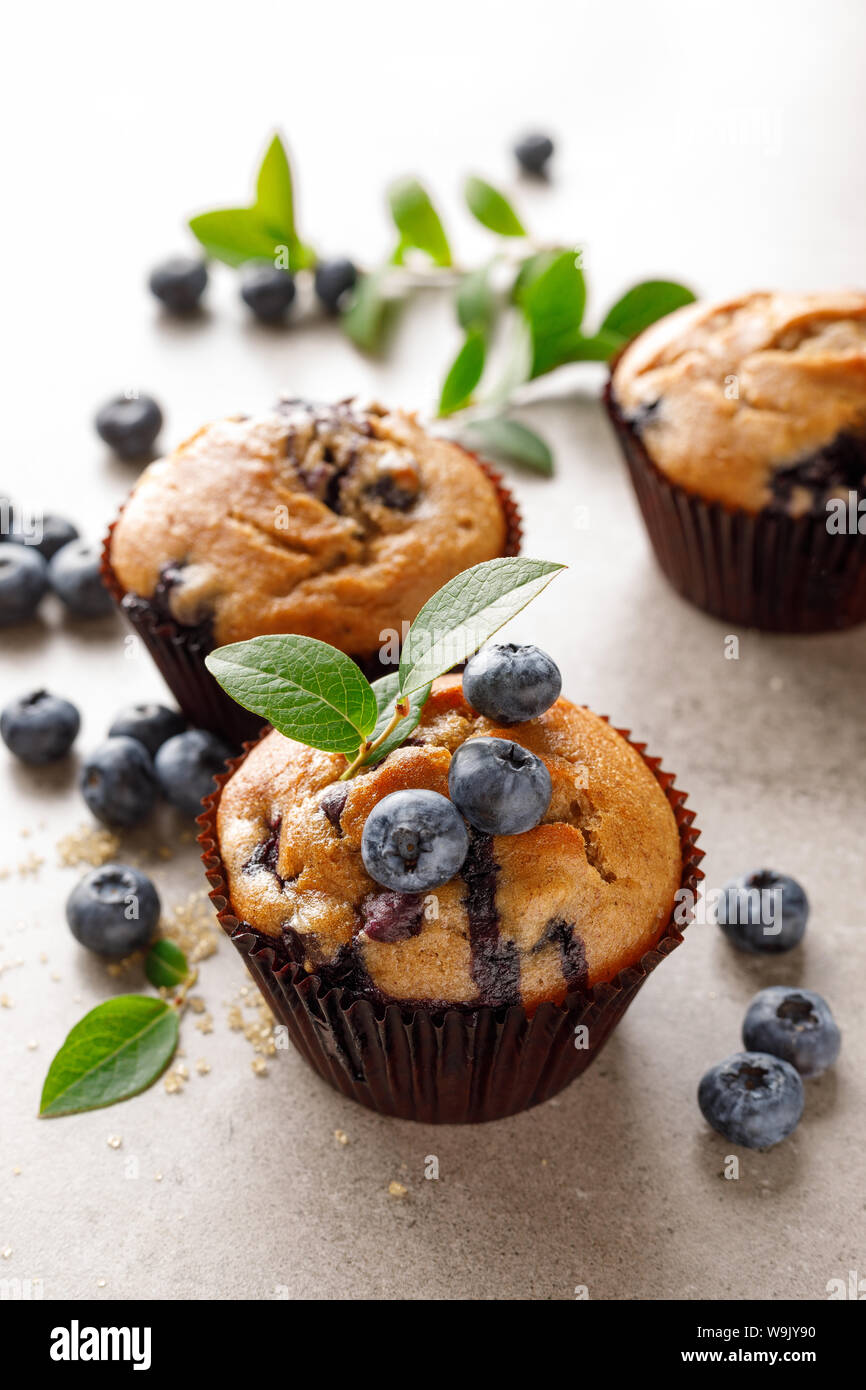 Muffins aux bleuets avec les baies fraîches Banque D'Images