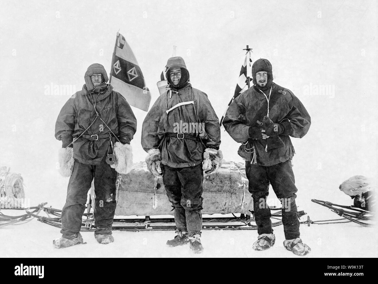 Ernest Henry Shackleton, le Capitaine Robert Falcon Scott et le Dr Edward Adrian Wilson sur le British National expédition en Antarctique, la découverte de l'expédition, 2 Nov 1902, portrait photographique, 1901-1904 Banque D'Images