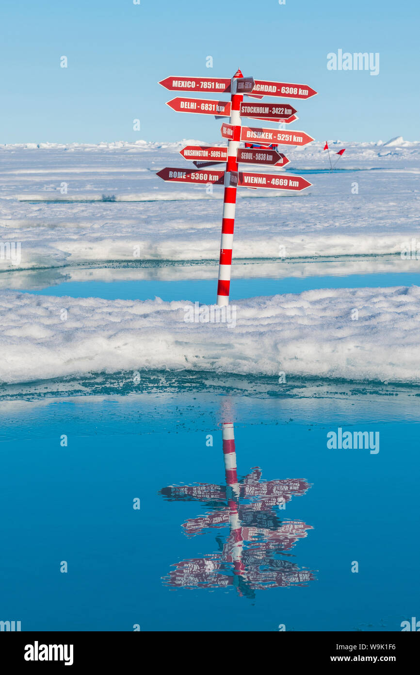 Sign post le pôle Nord, l'Arctique Banque D'Images