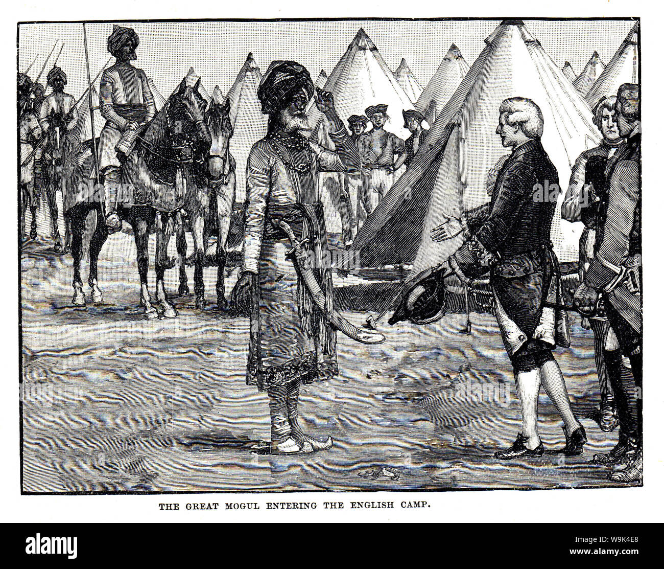 Shah Alhum, le Grand Mogul entrant dans le camp anglais ; noir et blanc Illustration ; Banque D'Images
