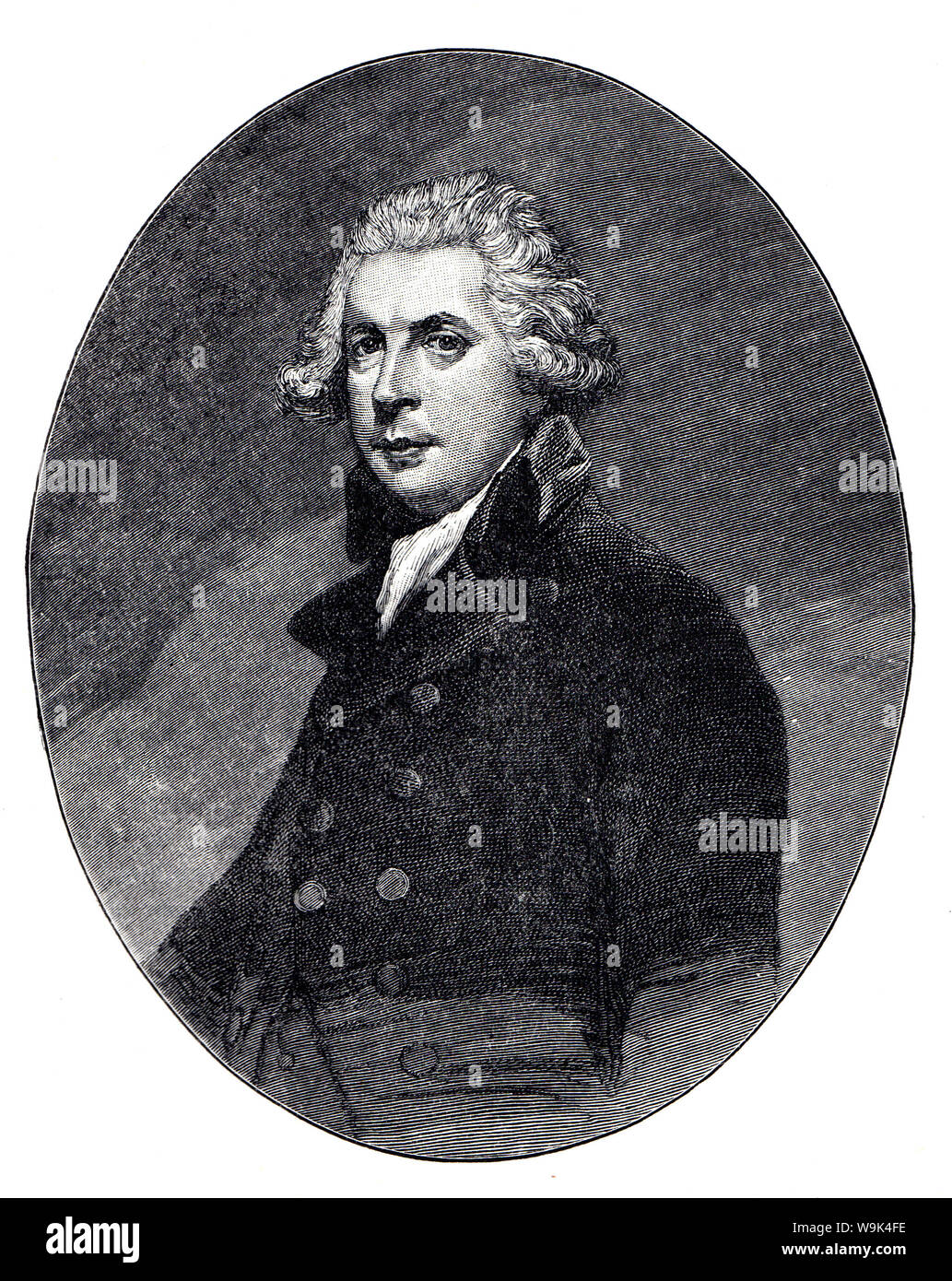 Portrait de Richard Brinsley Sheridan, satiriste irlandais, un dramaturge, poète, et à long terme, propriétaire du London Theatre Royal, Drury Lane. Pentecôte et noir Banque D'Images