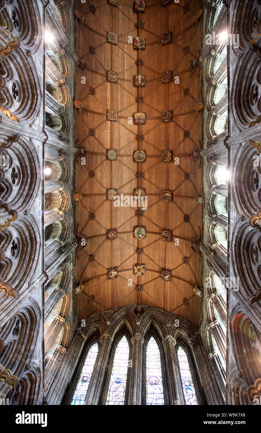 L'intérieur de toit en bois de choeur, Sainte-mangouste, cathédrale de Glasgow, Ecosse, Royaume-Uni, Europe Banque D'Images