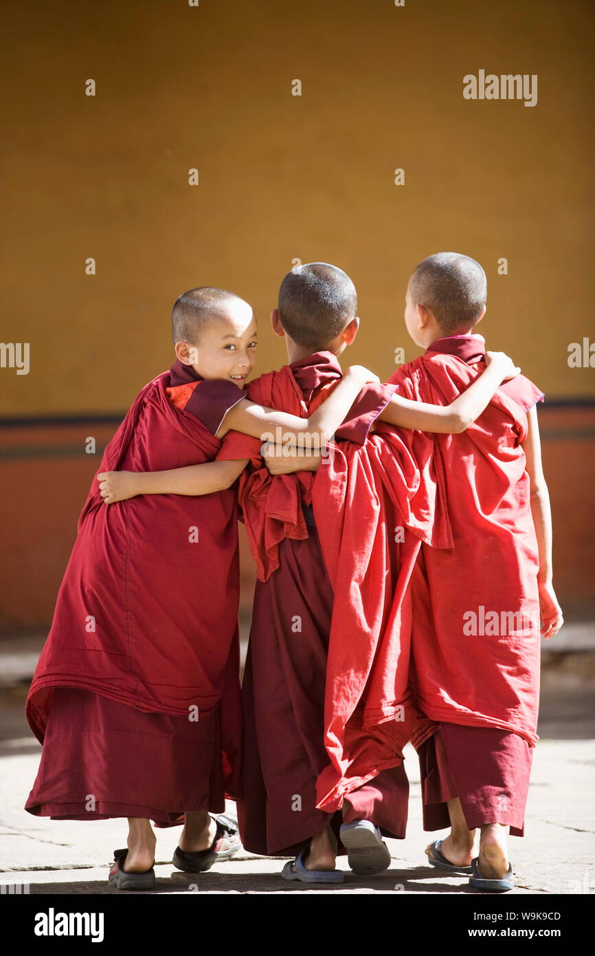 Les moines bouddhistes, Paro Dzong, Paro, Bhoutan, Asie Banque D'Images