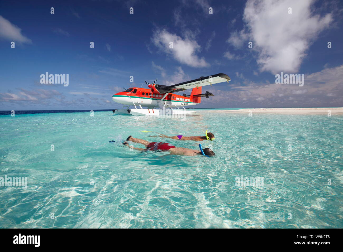 Hydravions et d'apnée, couple Maldives, océan Indien, Asie Banque D'Images