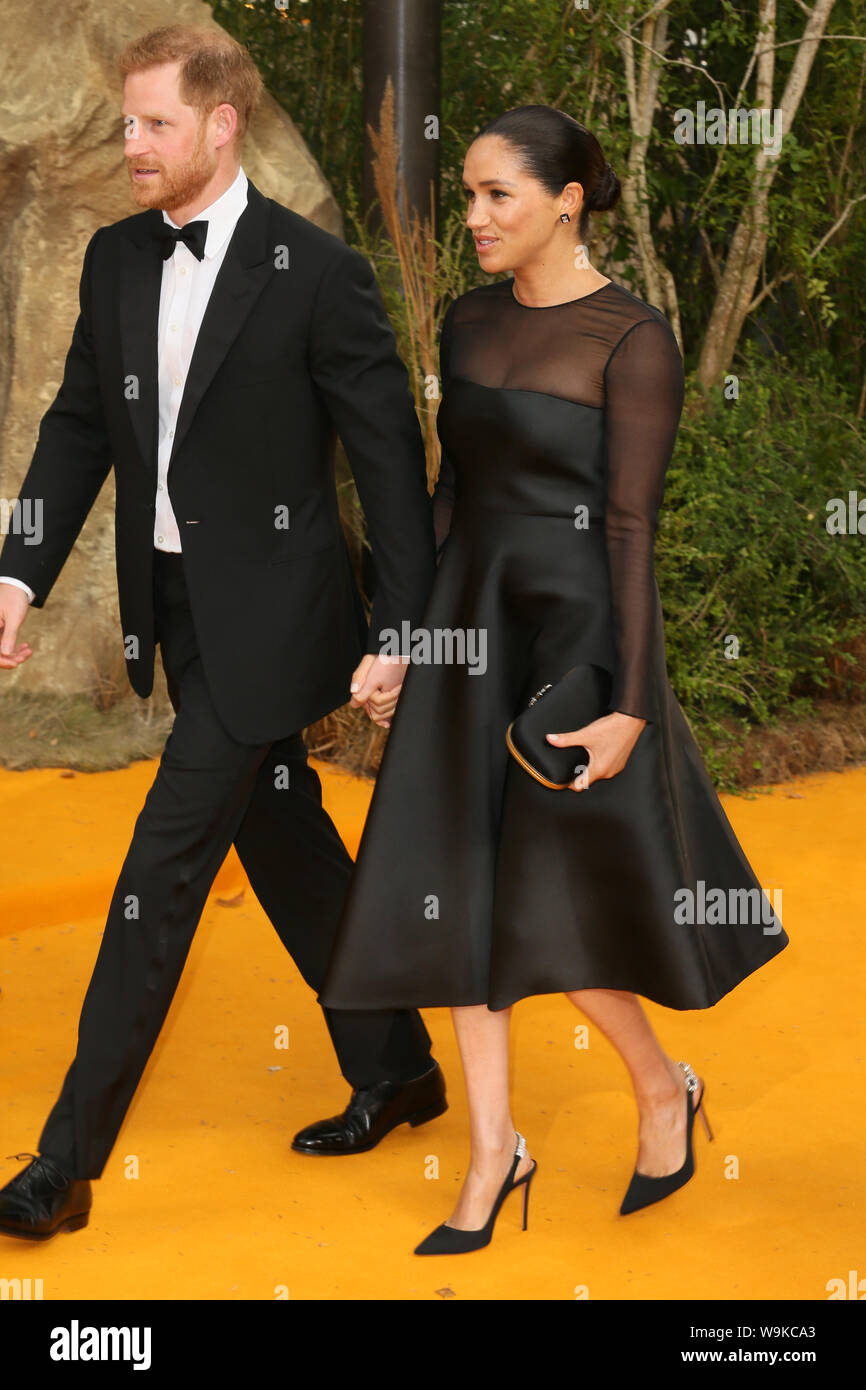 La première européenne de 'Le Roi Lion' qui s'est tenue à l'odéon Luxe, Leicester Square - Arrivées comprend : Meghan, duchesse de Sussex, Meghan Markle, S.A.R. le duc de Harry, Sussex, où : Londres, Royaume-Uni Quand : 14 juillet 2019 Photo : Mario Mitsis/WENN.com Banque D'Images