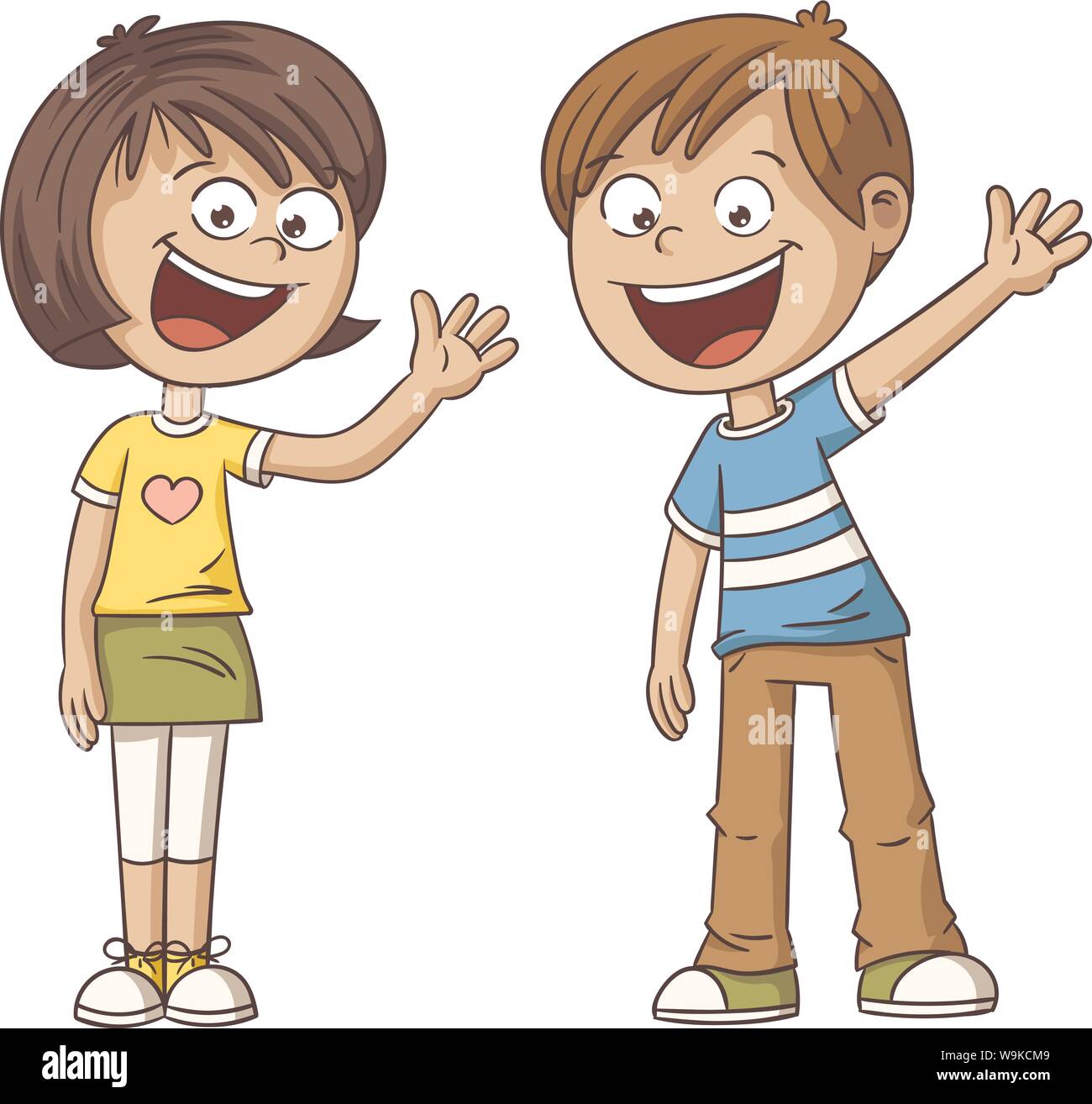 Deux smiling cartoon kids. Hand drawn vector illustration. Chacun sur un calque différent. Illustration de Vecteur