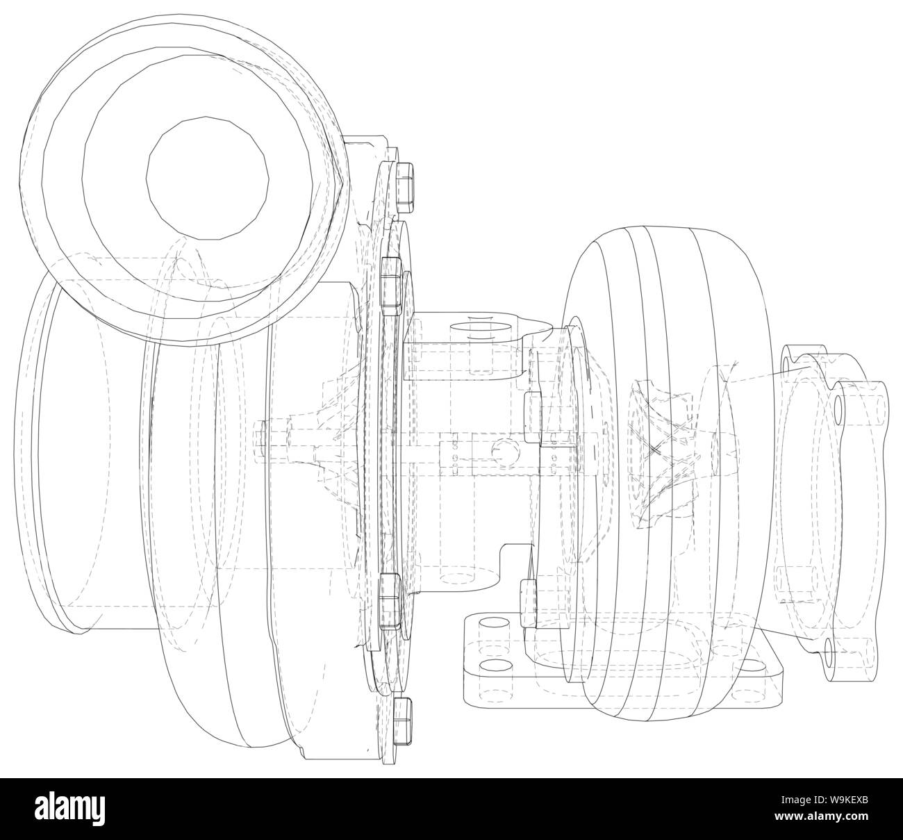 Les grandes lignes du turbocompresseur automobile illustrations vectorielles. Le rendu 3D de vecteur Illustration de Vecteur