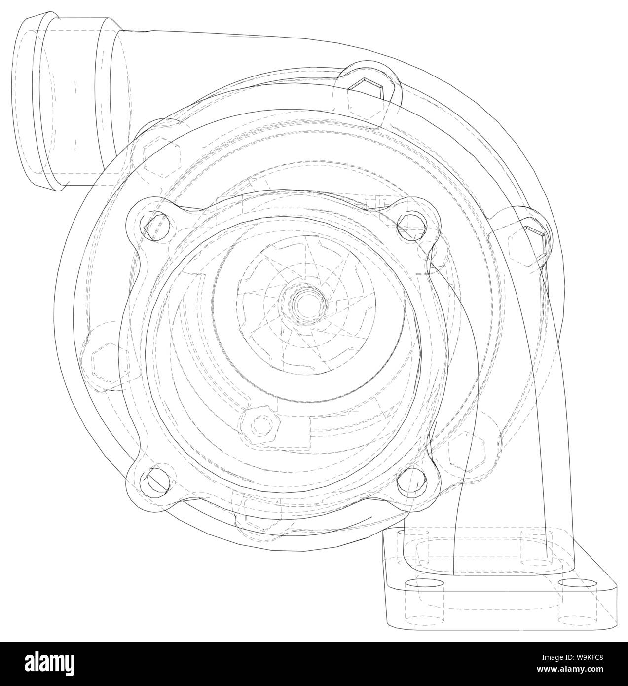 Ligne turbocompresseur automobile croquis isolé sur fond blanc. Les performances du véhicule turbo. Turbocompresseur voiture signe. Le rendu 3D de vecteur Illustration de Vecteur