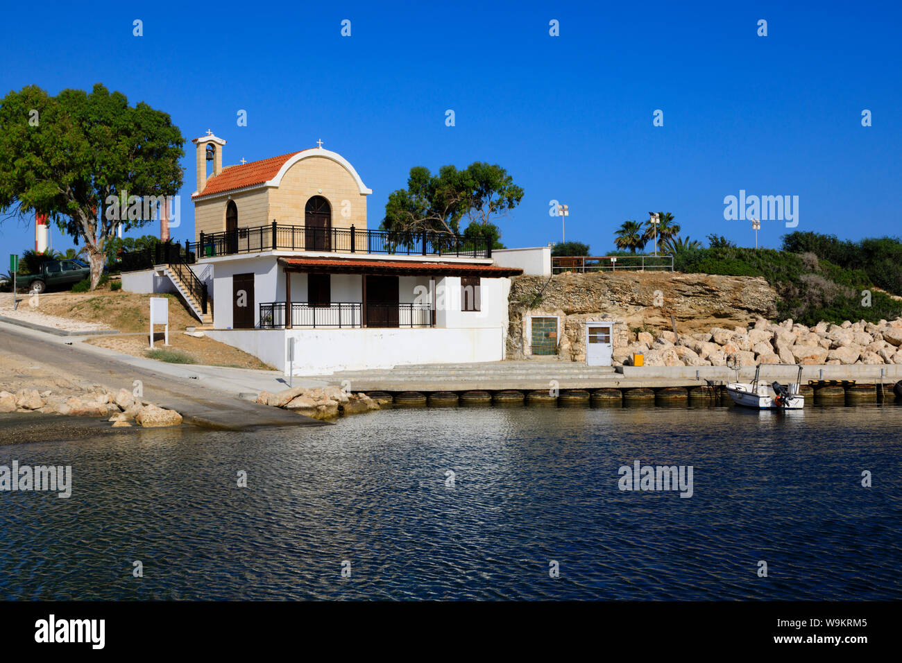 Xylotymbou Fishermans Cove abri pêche à l'intérieur de la garnison de Dhekelia, Larnaka, Chypre. Banque D'Images