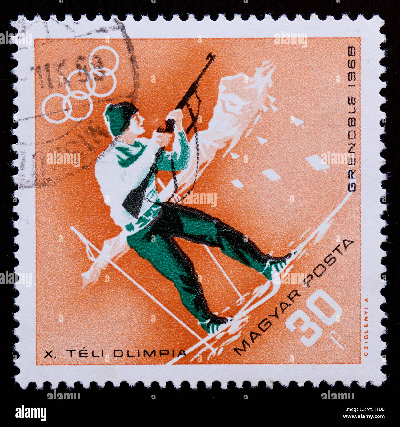 Hongrie - Timbre 1968 Jeux Olympiques d'hiver de Grenoble, Banque D'Images