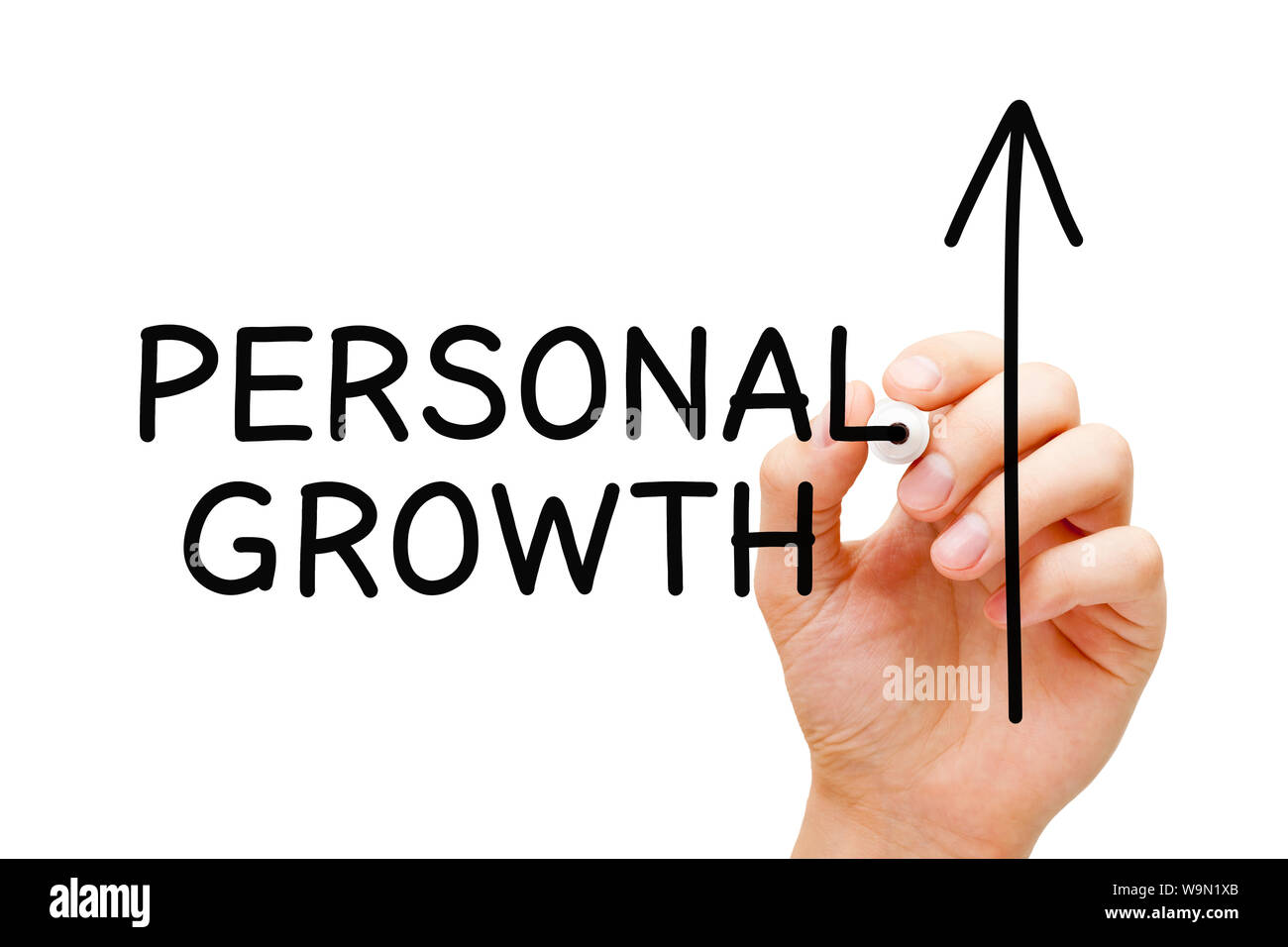 Dessin à la main la croissance personnelle et le développement, l'amélioration de soi ou d'auto-croissance concept avec marqueur noir sur transparent d'essuyer. Banque D'Images
