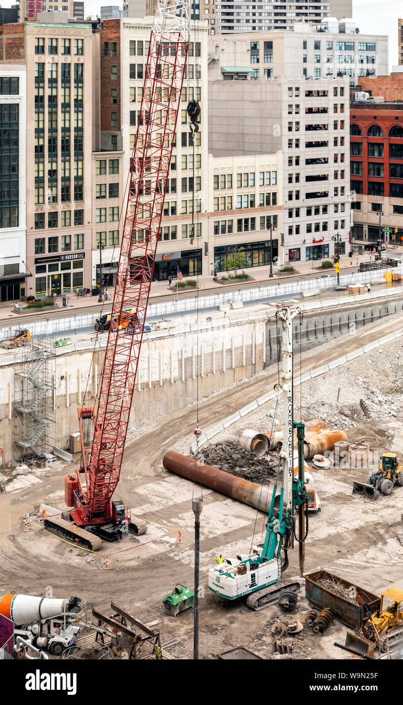 Detroit, Michigan - Construction d'un gratte-ciel qui pourraient finir par être le plus grand bâtiment dans le Michigan. Le bâtiment, sur le site de l'ancien' Hudson Banque D'Images