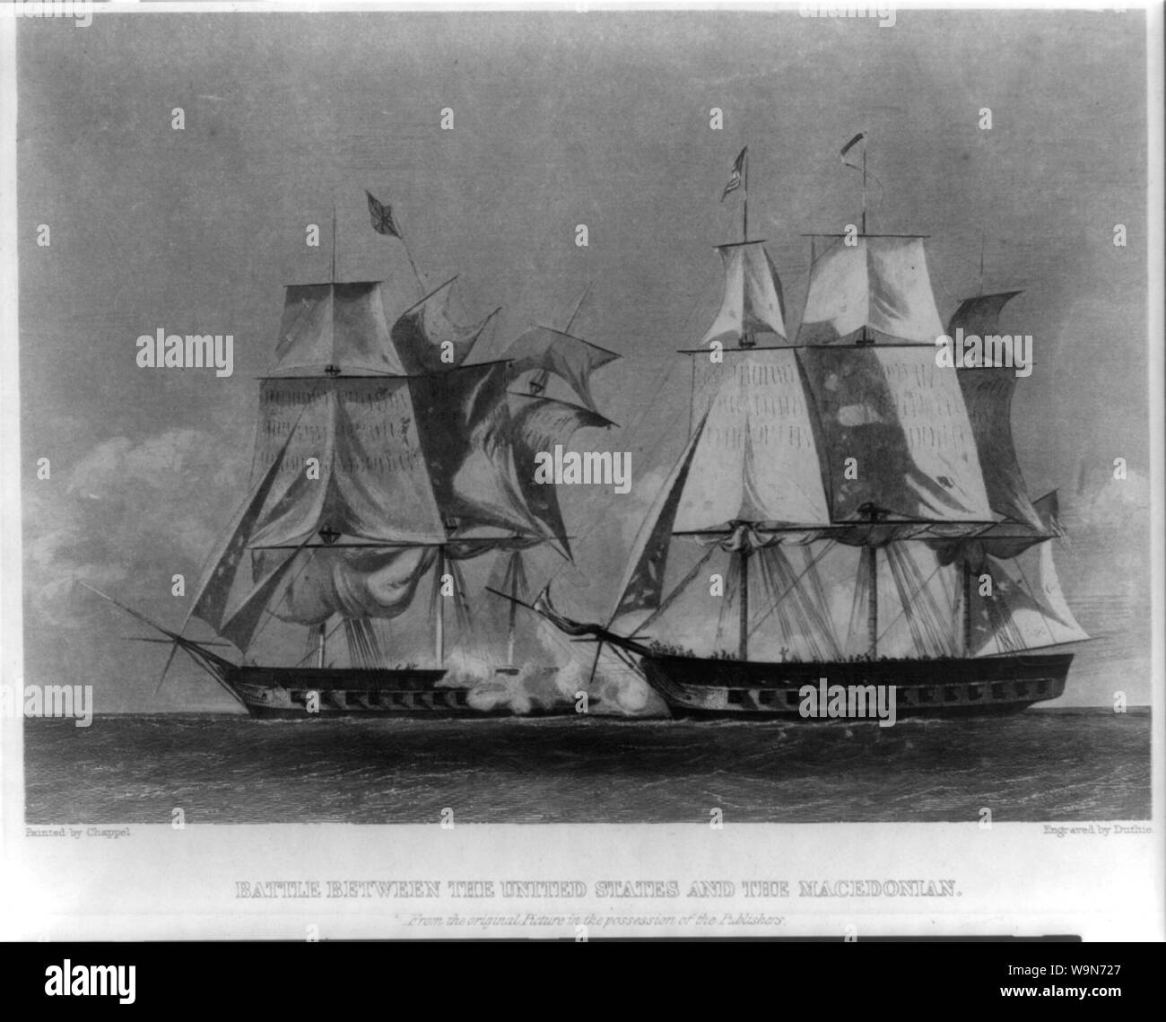 Bataille entre les États-Unis et le macédonien / peint par Chappel ; gravé par Duthie. Banque D'Images