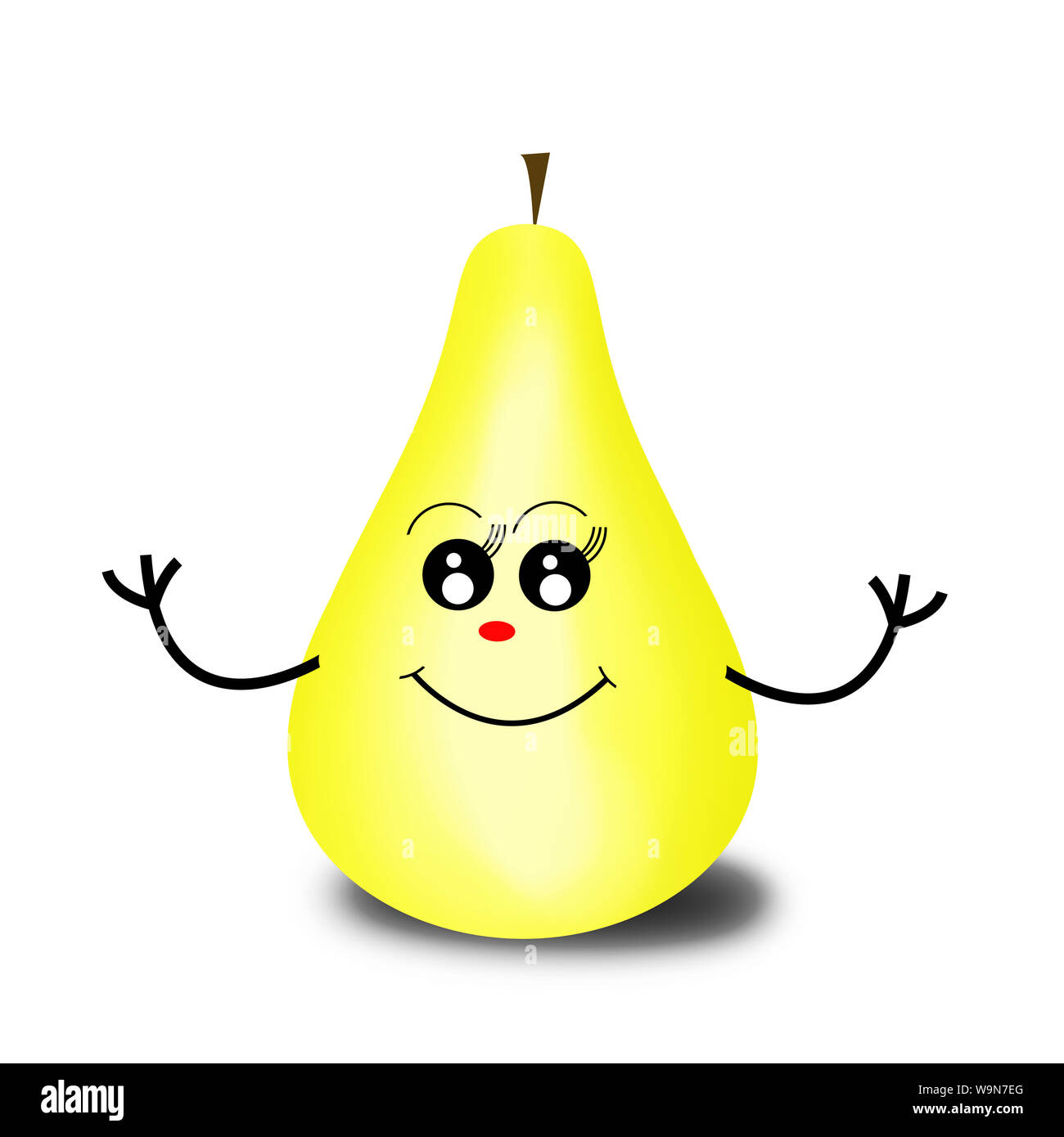 Kawaii illustration. Poire jaune mûrs avec visage Mignon et tendre la main isolé sur fond blanc. Banque D'Images