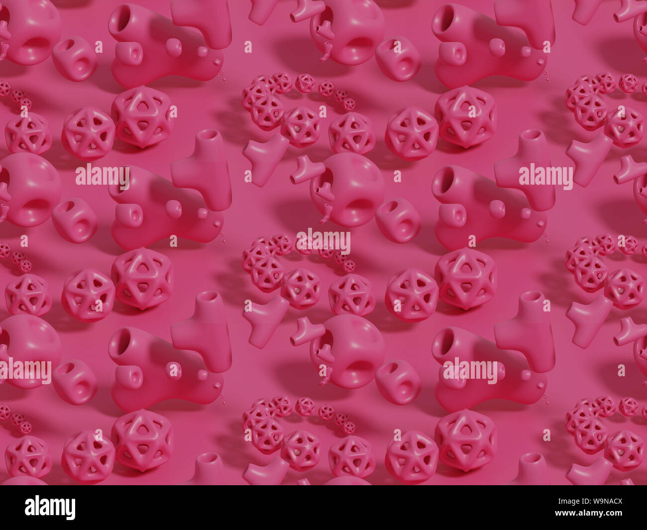 Résumé une répétition des formes biologie micro rose sur fond rose Banque D'Images