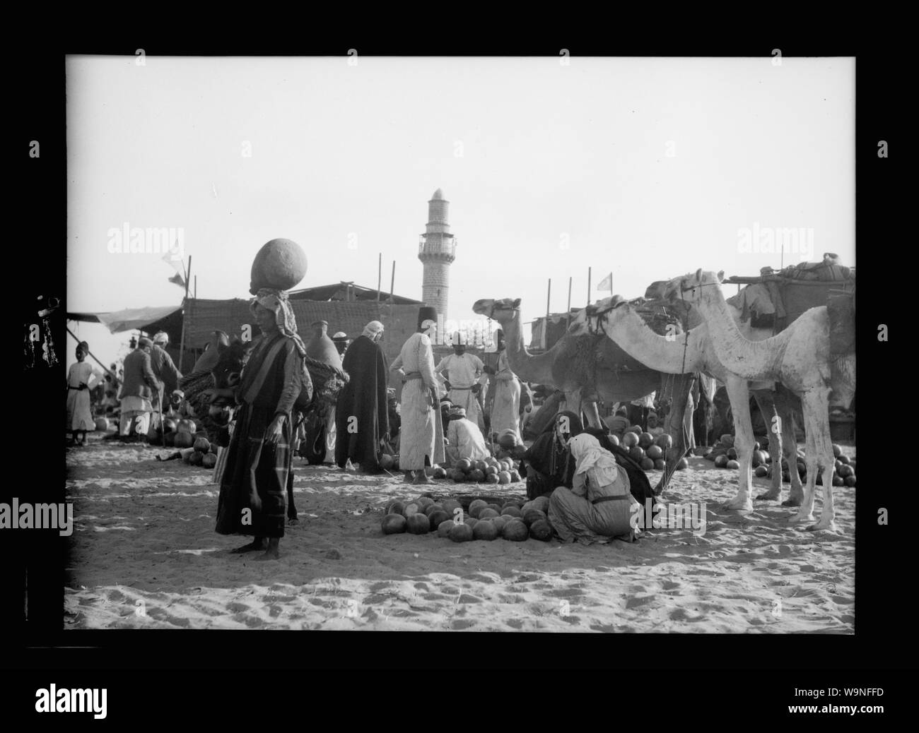 Les Bédouins de Beersheba. Les bédouins dans un pays juste. (Stands, melons, et des chameaux) Banque D'Images