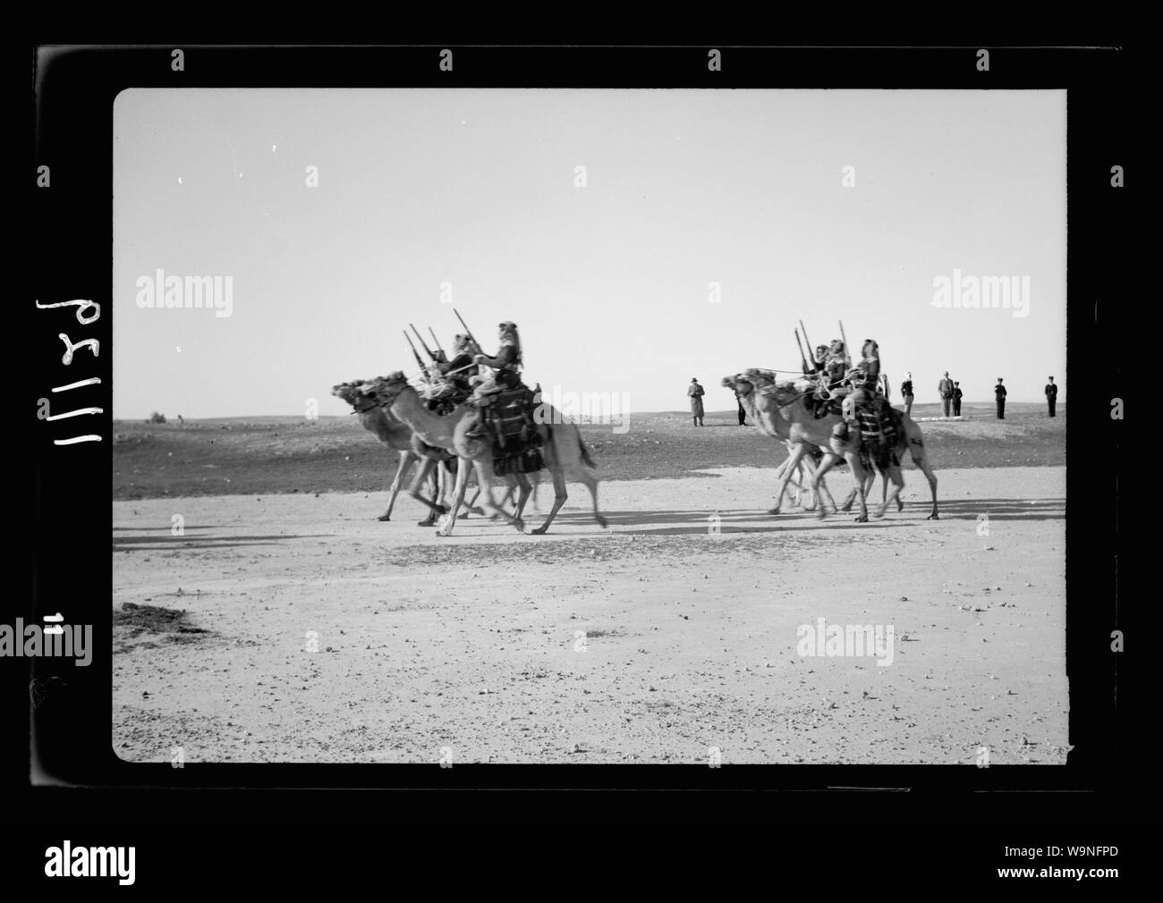 Beer-sheva, l'inspection des corps de chameau par S.E. (c.-à-d., S. E.) Sir Harold McMichael. Les chameaux trottant passé le dais d'observation Banque D'Images