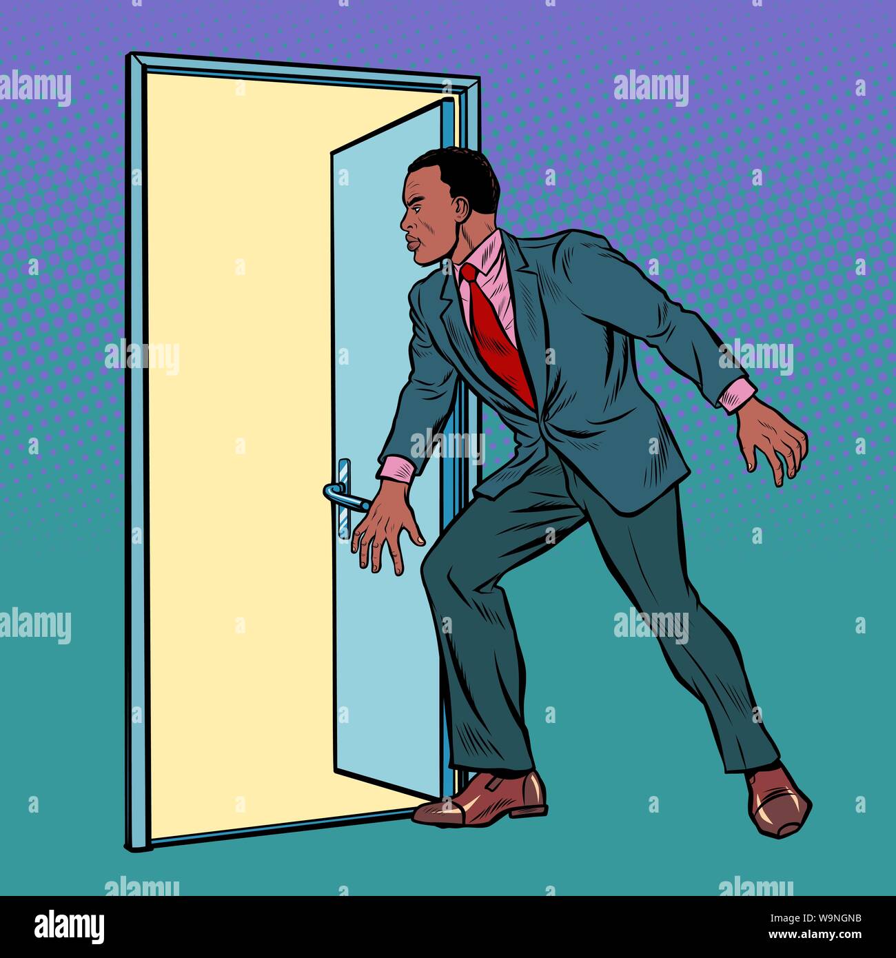 Homme africain ouvre la porte Illustration de Vecteur