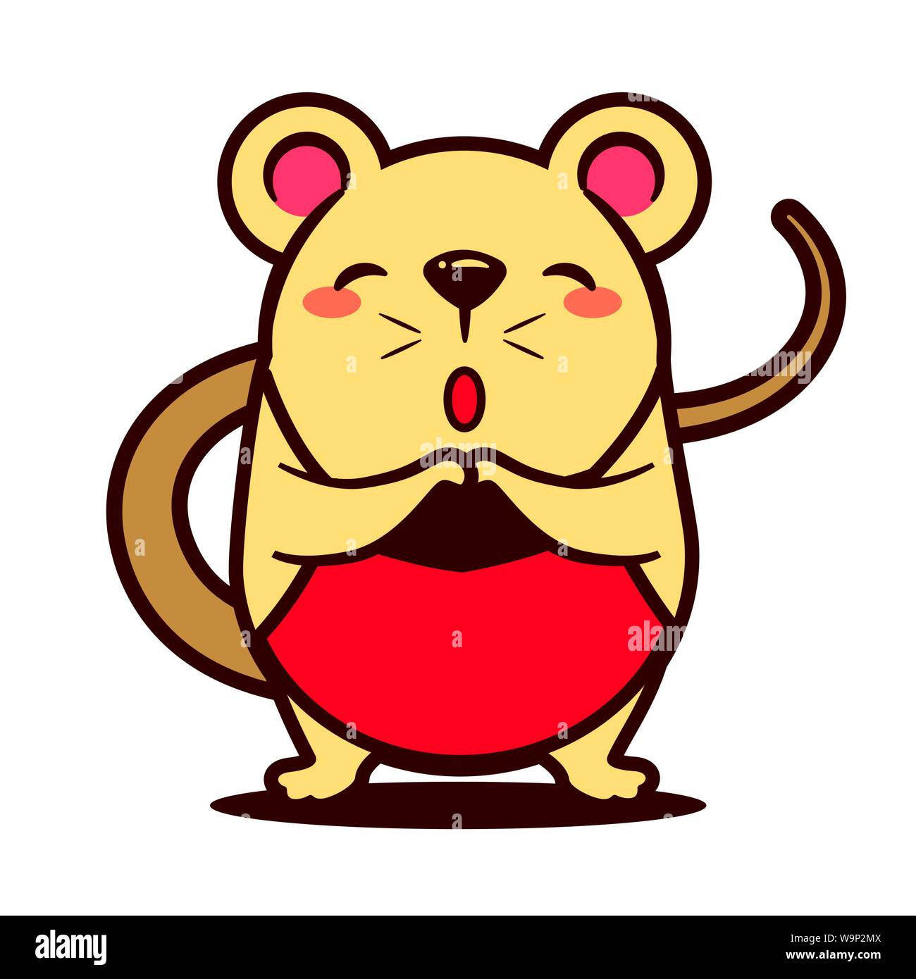 Cute Cartoon rat avec tablier Dudou Chinois Gong Xi Fa Cai de vœux. Le Nouvel An chinois. L'année du rat. - Vector Illustration de Vecteur