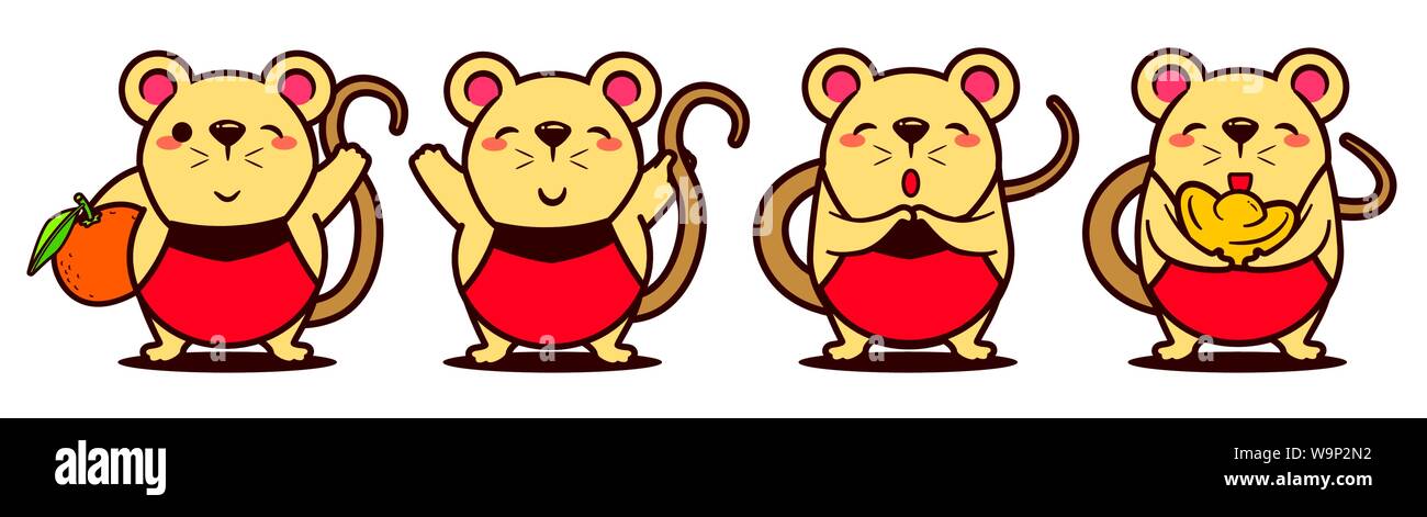 Cartoon cute ensemble rat avec costume chinois Dodou. Le Nouvel An chinois. L'année de rat. - Vector Illustration de Vecteur