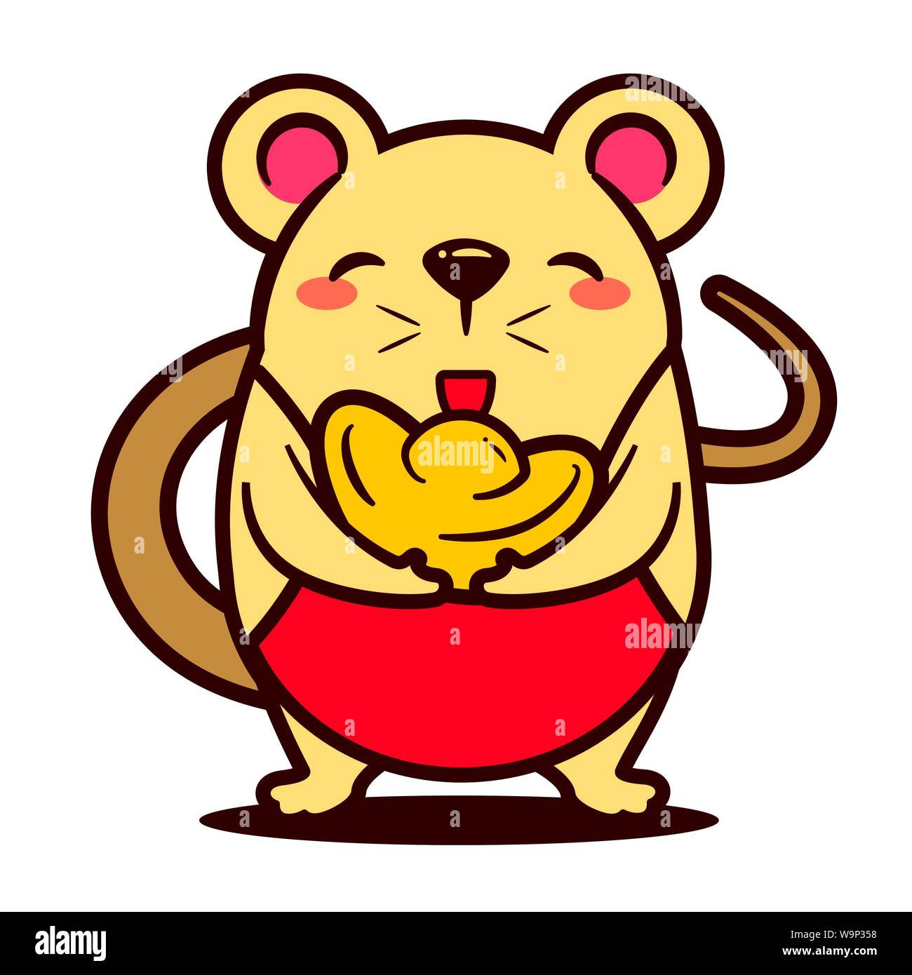 Rat mignon porte un lingot d'or chinois. Le Nouvel An chinois. L'année du Rat. - Vector Illustration de Vecteur