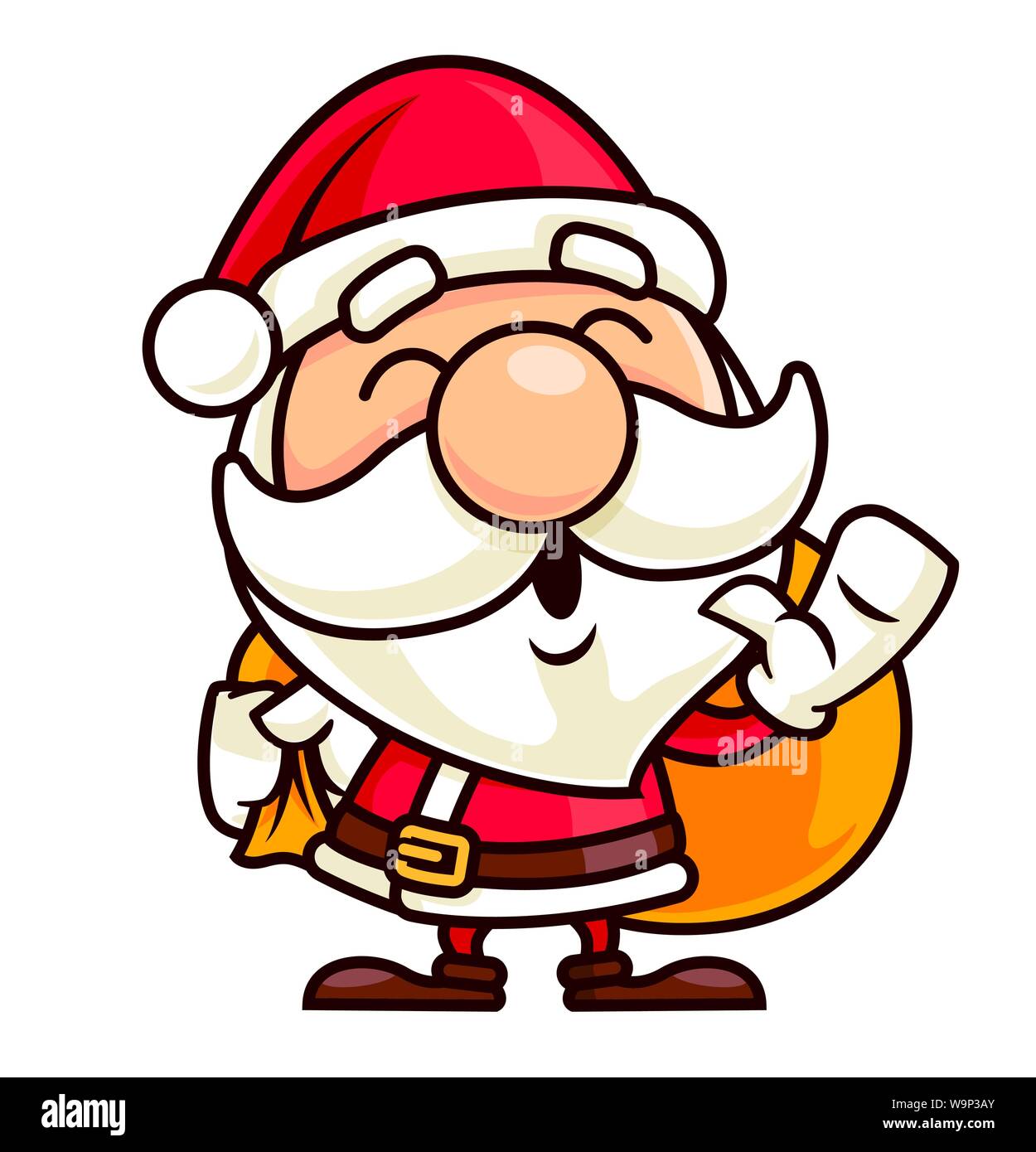 Joyeux Noël Père Noël salutations avec gros sac cadeau de Noël. - Vector mascot character Illustration de Vecteur