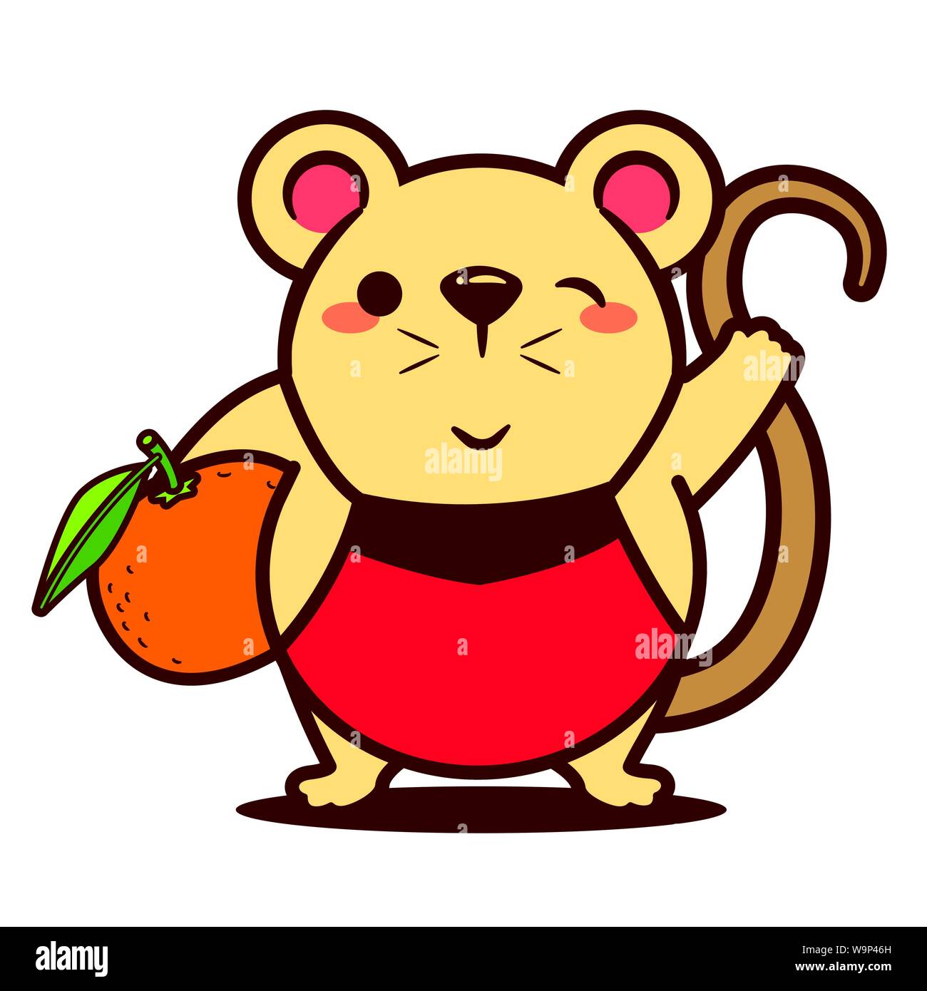 Cute Cartoon transportant rat big orange mandarine. Année du rat. Le Nouvel An chinois. Cartoon caractères de rat isolé. - Vector Illustration de Vecteur
