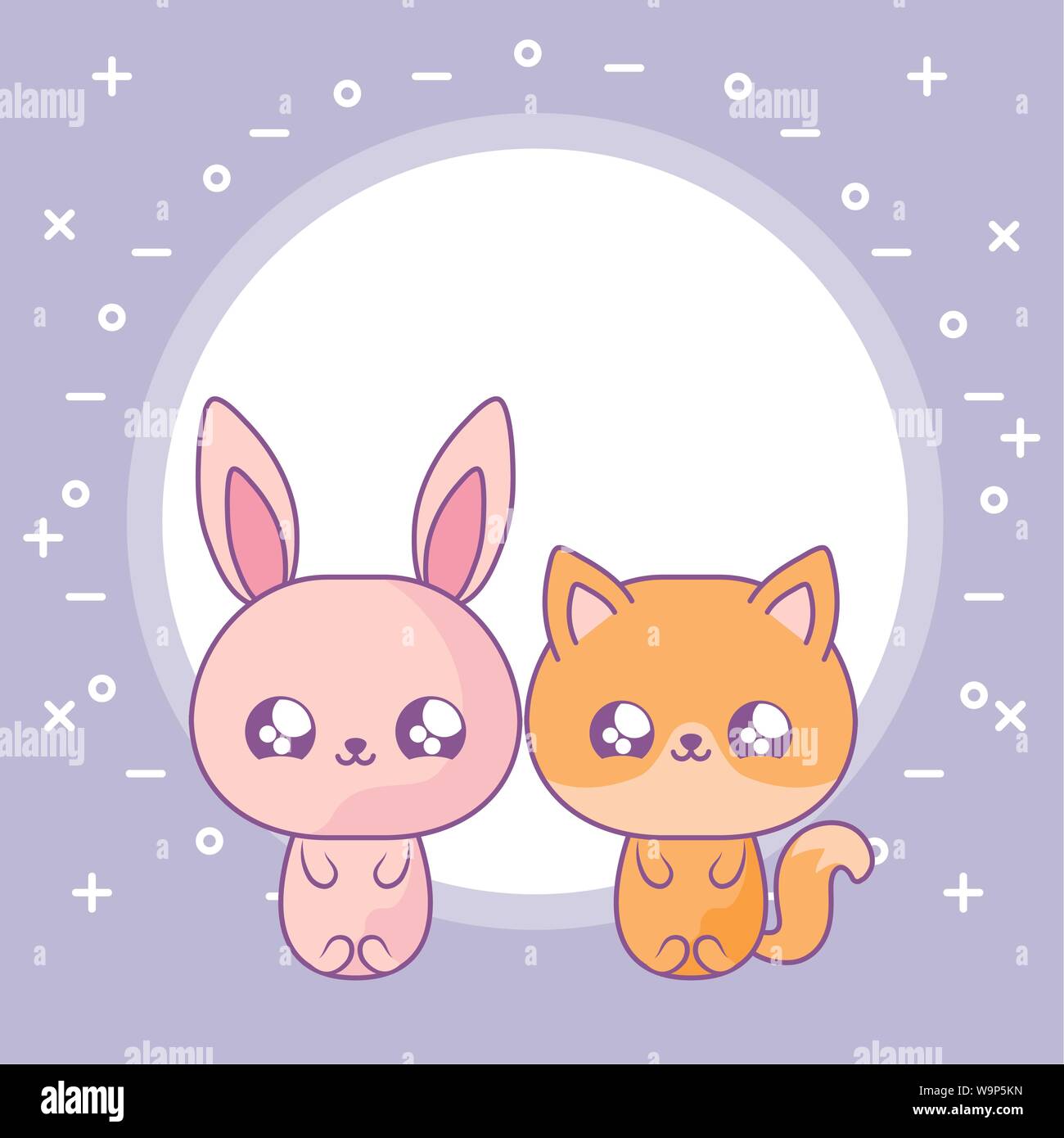 Lapin Mignon Avec Fox De Bebes Animaux Vecteur Illustration Design Style Kawaii Image Vectorielle Stock Alamy