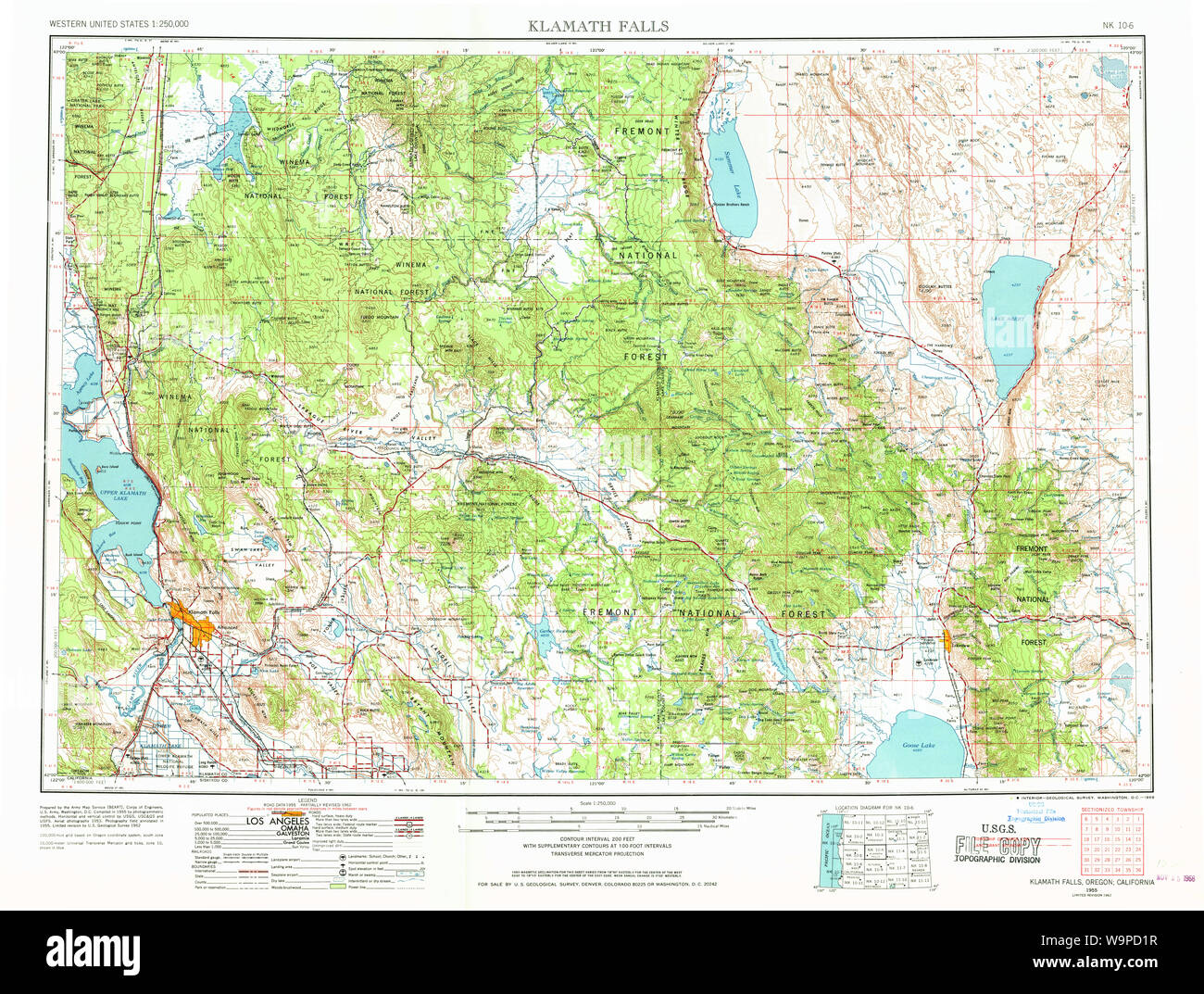 Carte de l'USGS Topo Oregon Klamath Falls 2833291955 Restauration 250000 Banque D'Images