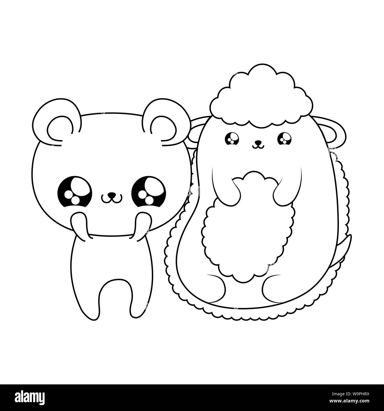Cute Bear Avec Des Moutons De Bebes Animaux Vecteur Illustration Design Style Kawaii Image Vectorielle Stock Alamy