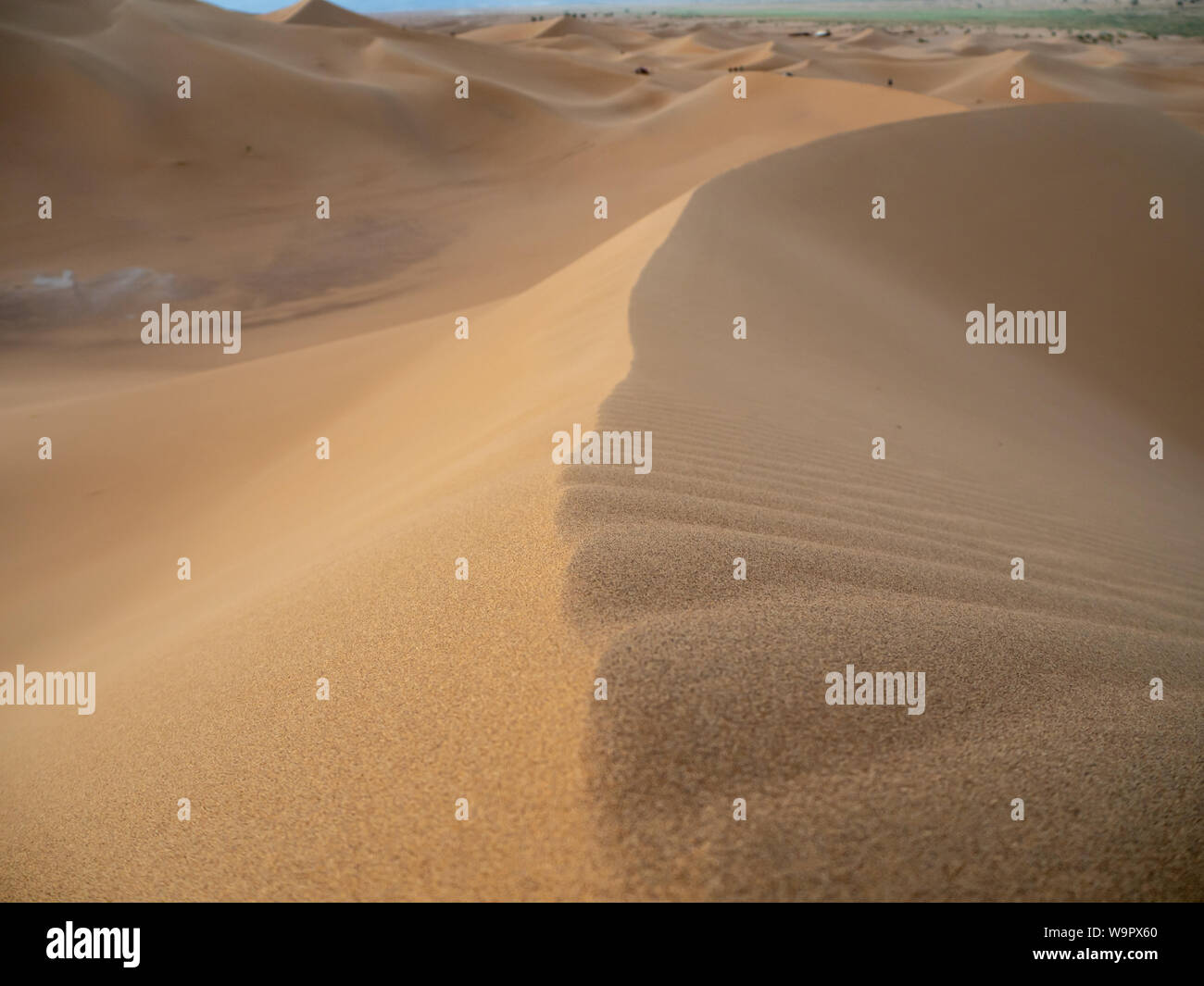 Dunes de sable au Maroc, paysage désertique, la texture du sable, un camp de nuit, pour une vue panoramique de coucher de soleil sur le Sahara Banque D'Images