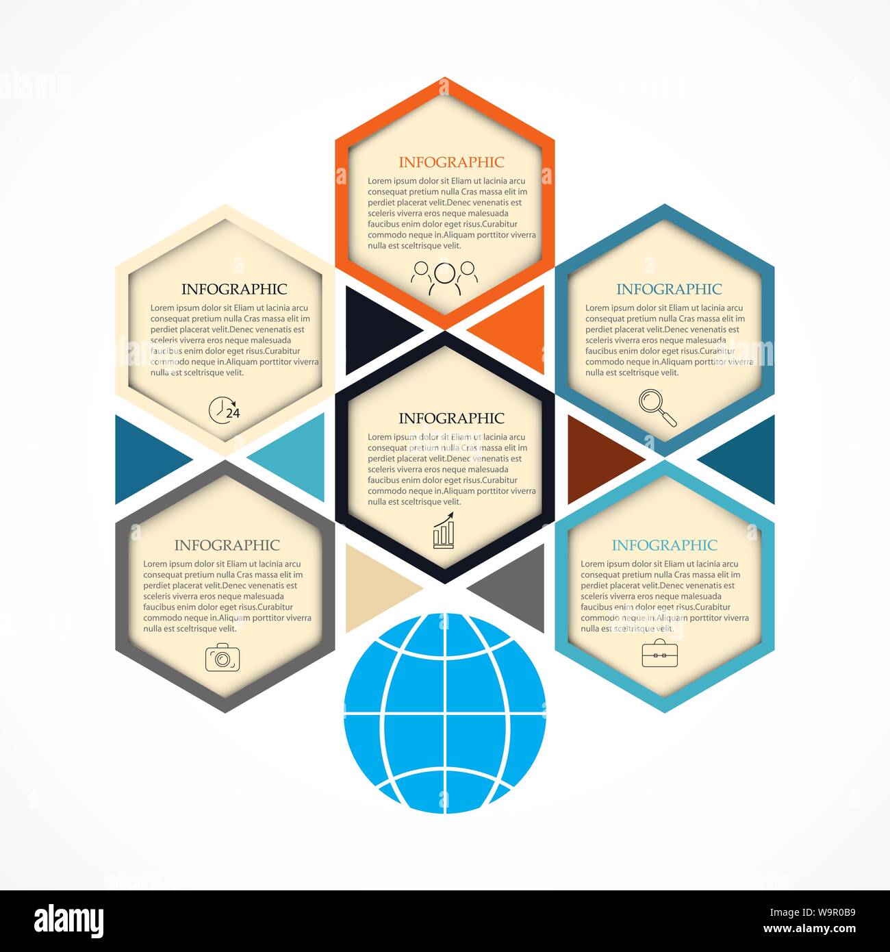 Résumé des infographies hexagonale modèle. Illustration de Vecteur