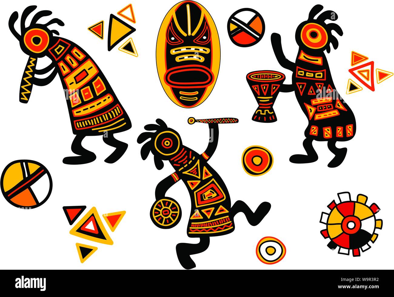 Les modèles traditionnels de l'Afrique de vecteur - danse musiciens Illustration de Vecteur