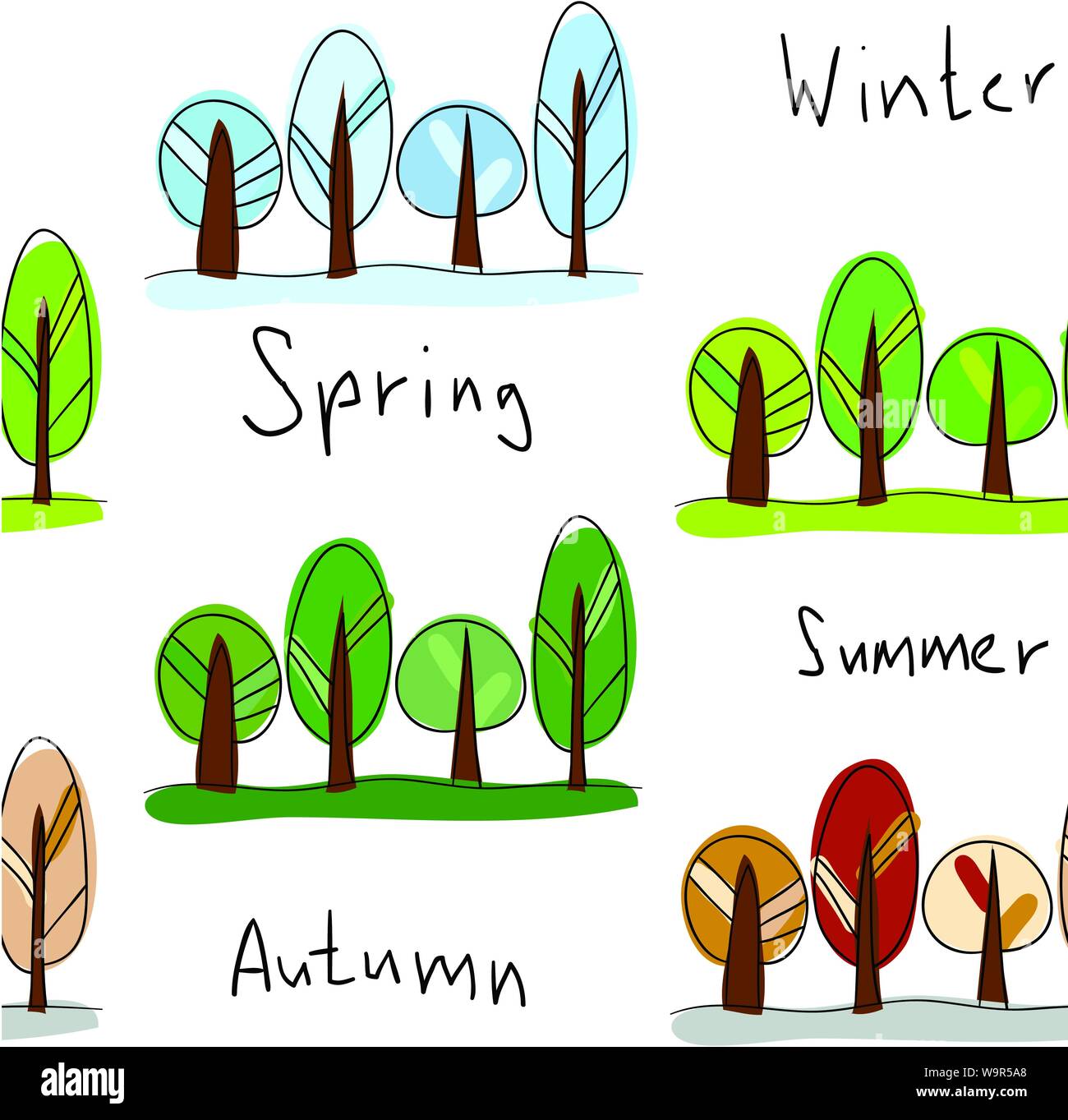 Arrière-plan transparent. Quatre saisons - Hiver, Printemps, Été et automne Illustration de Vecteur