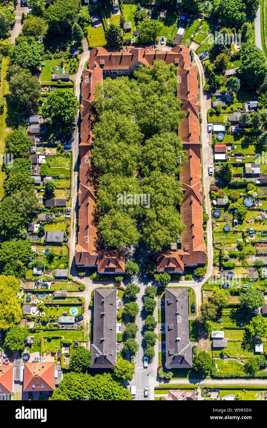 Vue aérienne, historiques, des mineurs de la mine de règlement maisons, ville-jardin dans Herne-Bornig Teutoburgia, Herne, Ruhr, Rhénanie du Nord-Westphalie Banque D'Images