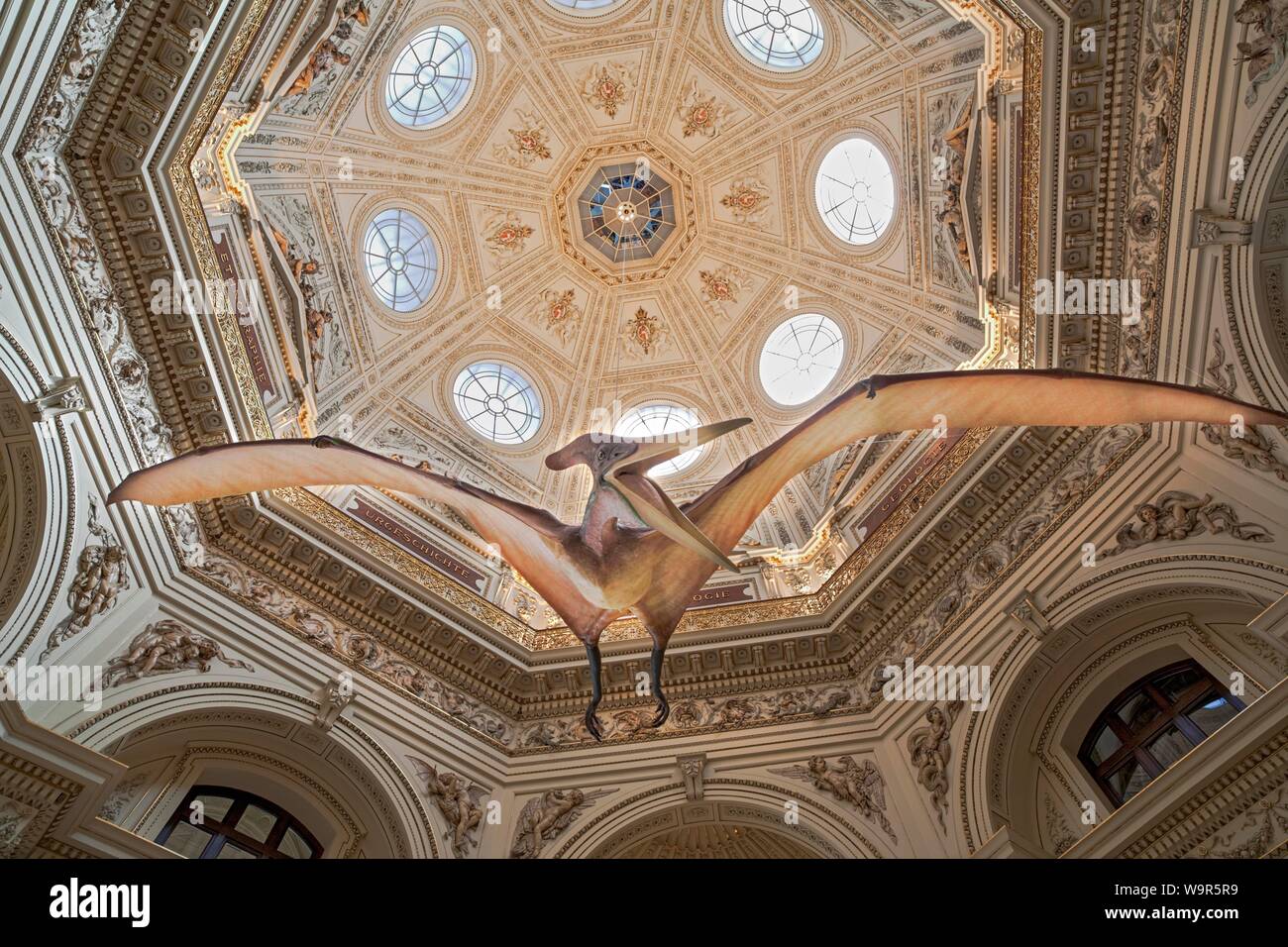 Plafond, plafonnier avec dinosaure, Natural Science Museum, Vienne, Autriche Banque D'Images