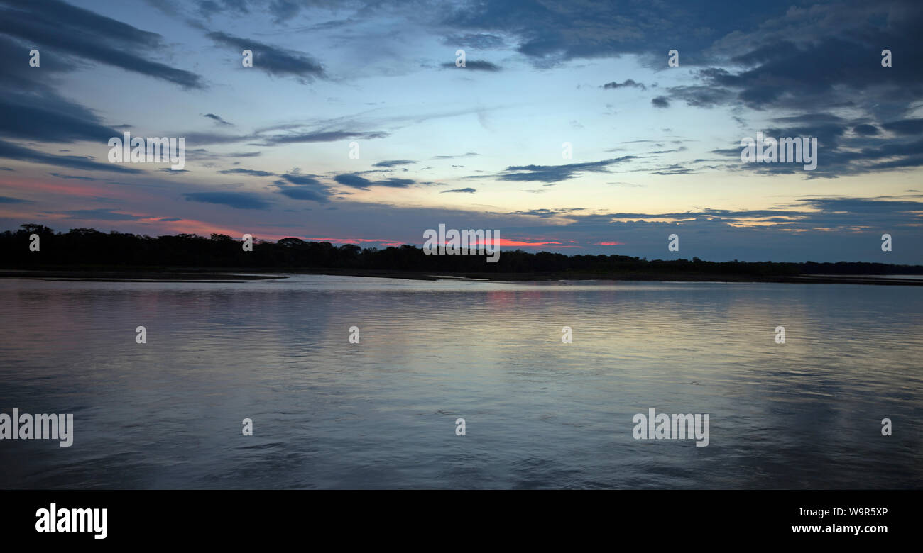 Vue sur la rivière Napo en forêt tropicale équatorienne Banque D'Images