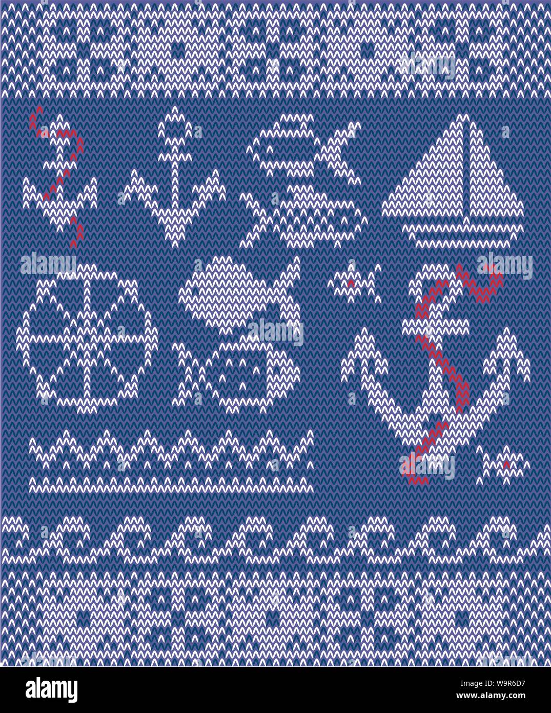 Tricot - collection nautique vecteur ; ancres de bateau, les vagues sans couture, patrons, poisson volant Illustration de Vecteur