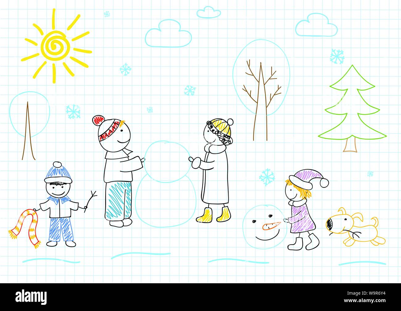 Dessin bonhomme de neige pour enfants Banque d'images vectorielles - Alamy