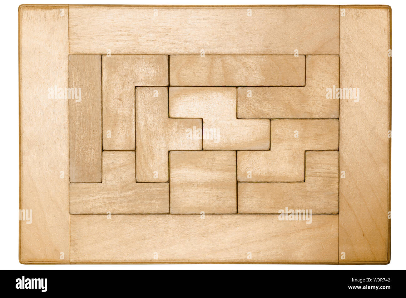 Puzzle en bois avec des chiffres dans le style isolé sur fond blanc Banque D'Images