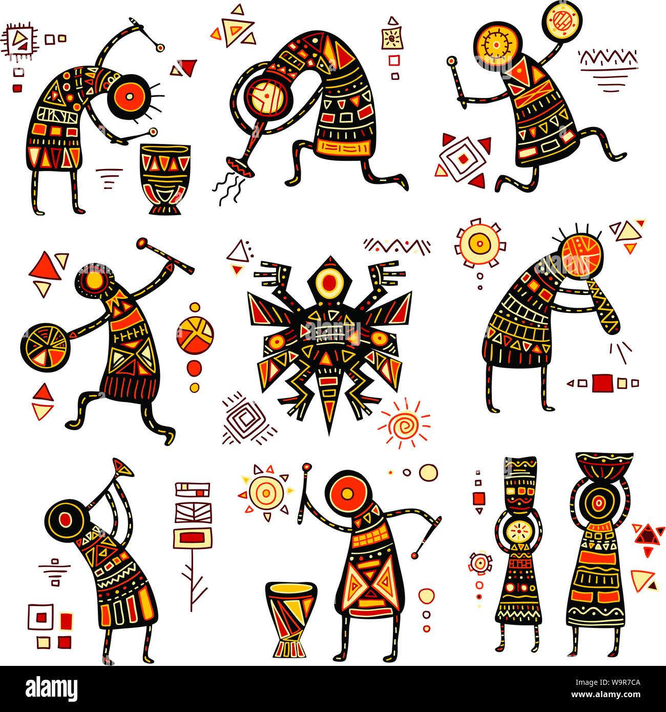Les profils ethniques en Afrique de jaune, orange, noir et rouge Illustration de Vecteur