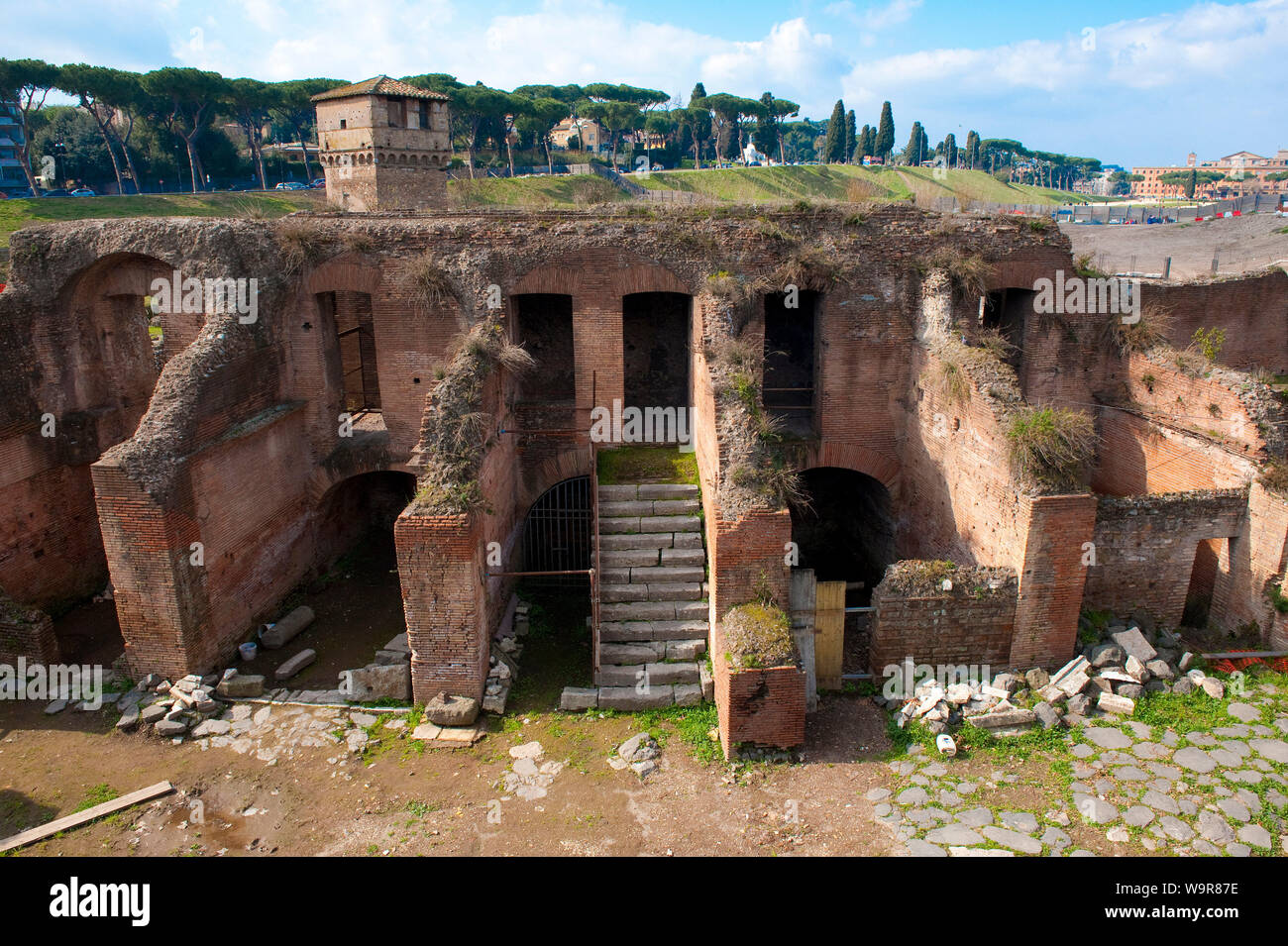 Fouilles archéologiques de l'ancienne terrasse, ruine, stand de Circus Maximus, Rome, Italie, Europe Banque D'Images