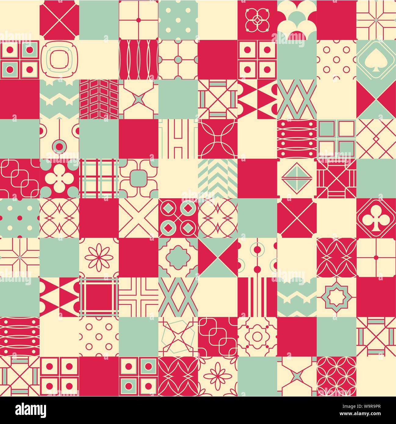 Dans l'arrière-plan vectoriel continu style patchwork avec motifs géométriques (carrelage) de bleu, rouge et ivoire couleur. Texture sans fin peuvent être utilisées pour la f Illustration de Vecteur