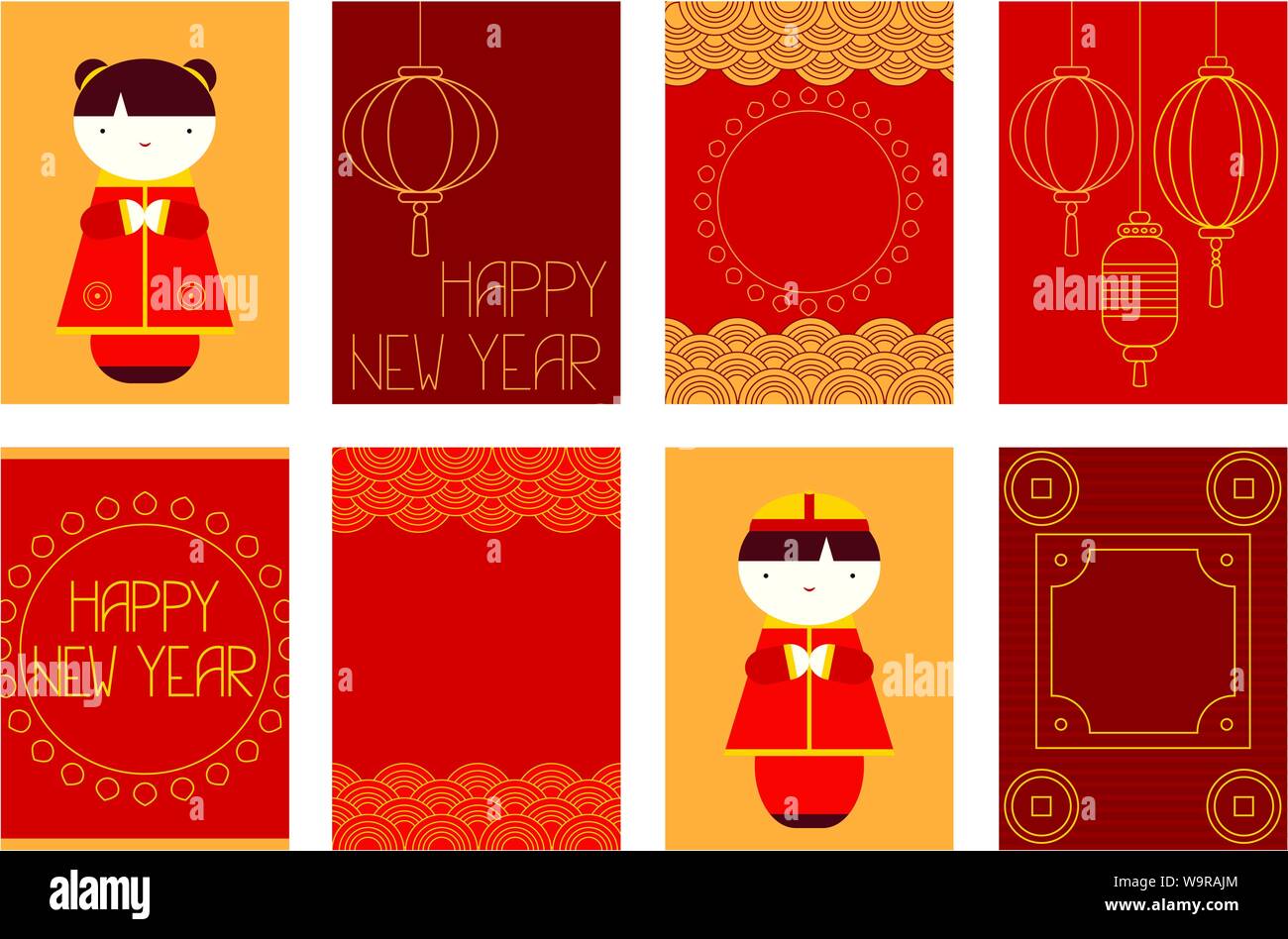 Collection de bannières du Nouvel An chinois, de fonds, de flyers, affiches, posters. Set pour le scrapbooking. Cartes de vœux pour le modèle vectoriel, décorations, Illustration de Vecteur