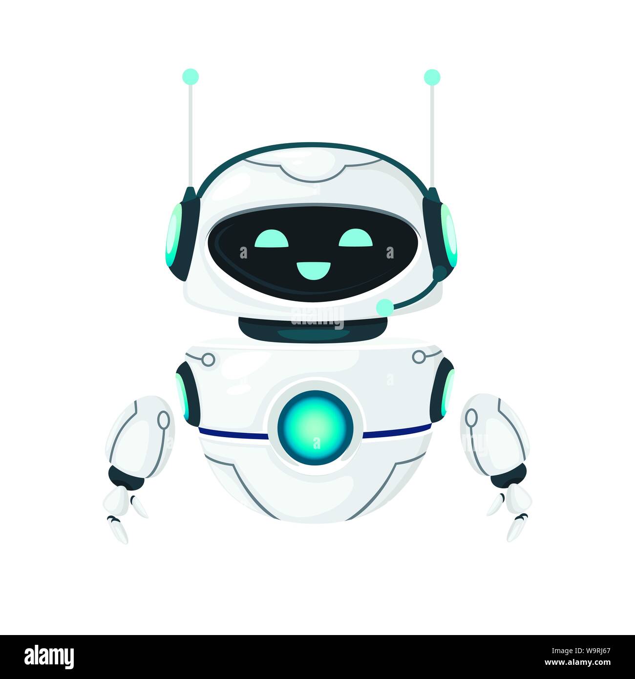 La lévitation moderne blanc mignon robot avec happy face télévision vector illustration isolé sur fond blanc Illustration de Vecteur