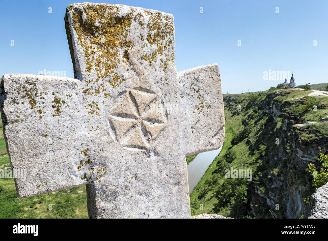 Vue du village de Orheil Vechi, Monastère de la grotte complexe, Moldova Banque D'Images