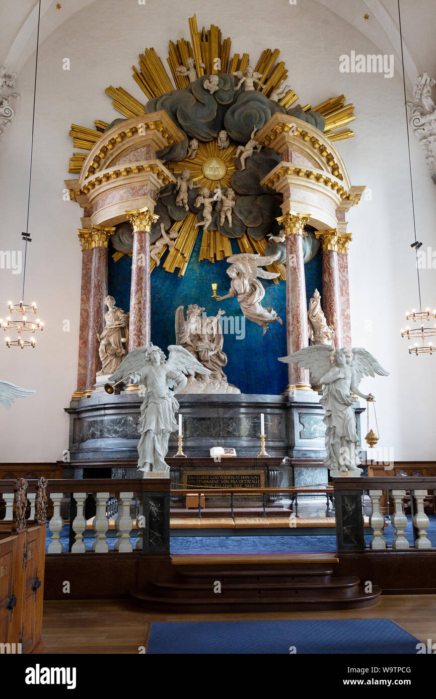 Église de Copenhague - l'intérieur de l'église de Notre Sauveur ; ( Vor Frelsers avec Kirke ), avec l'autel, Christiania, Copenhague Danemark Banque D'Images