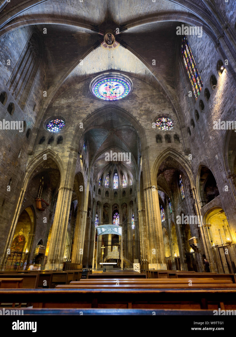 L'autel du très grand organe autonome dans le centre de la cathédrale de Gérone Banque D'Images