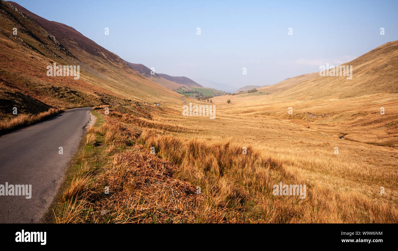 Un étroit chemin de campagne monte par la lande de montagne dans la vallée de Newlands en Angleterre's Lake District National Park. Banque D'Images